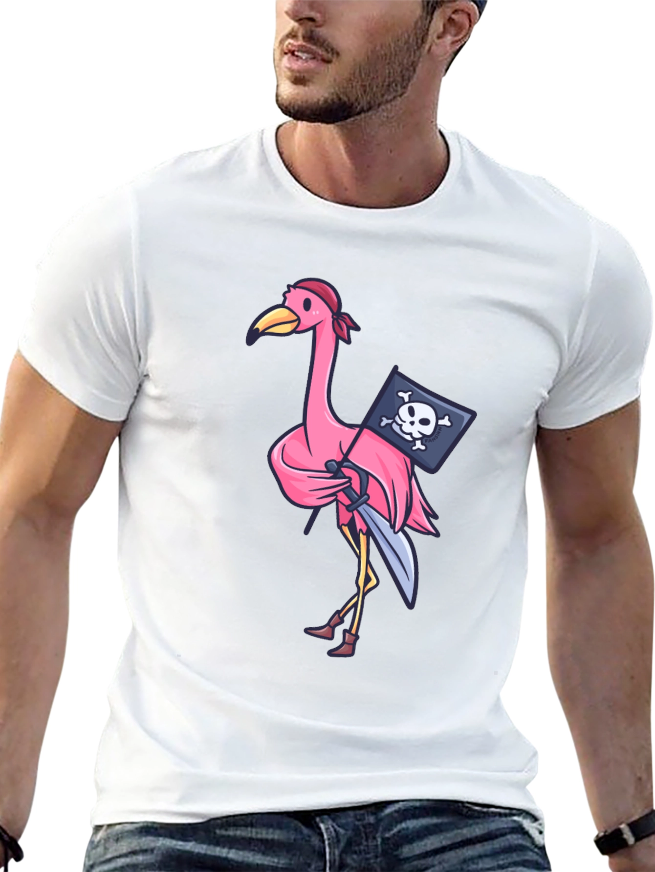 Black Pirate Flamingo T-Shirt - Novelty Graphic Tee view 13