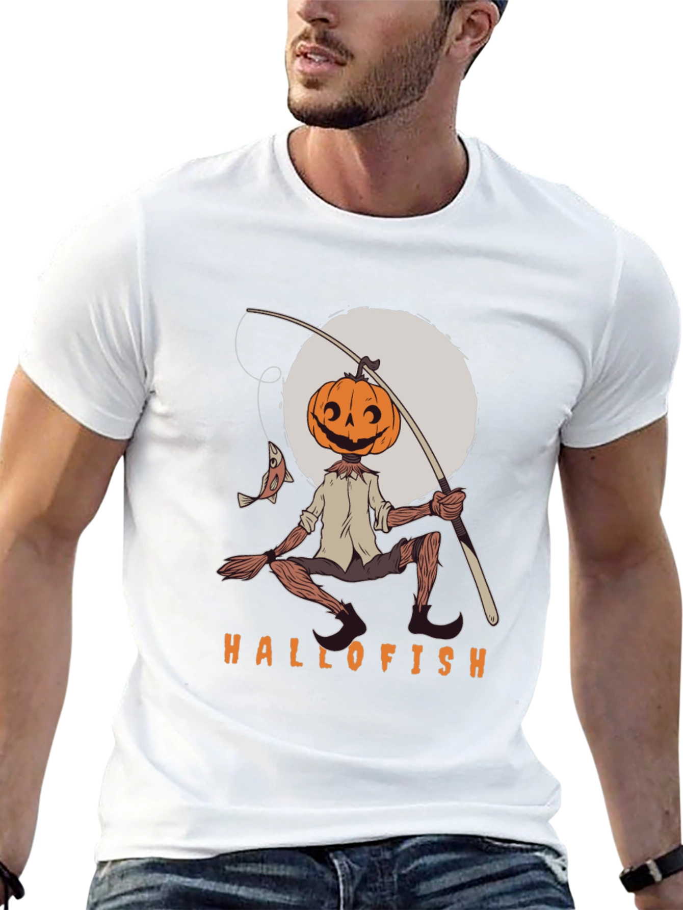Black Hallofish Graphic Tee - Pumpkin Head Fisherman view 13