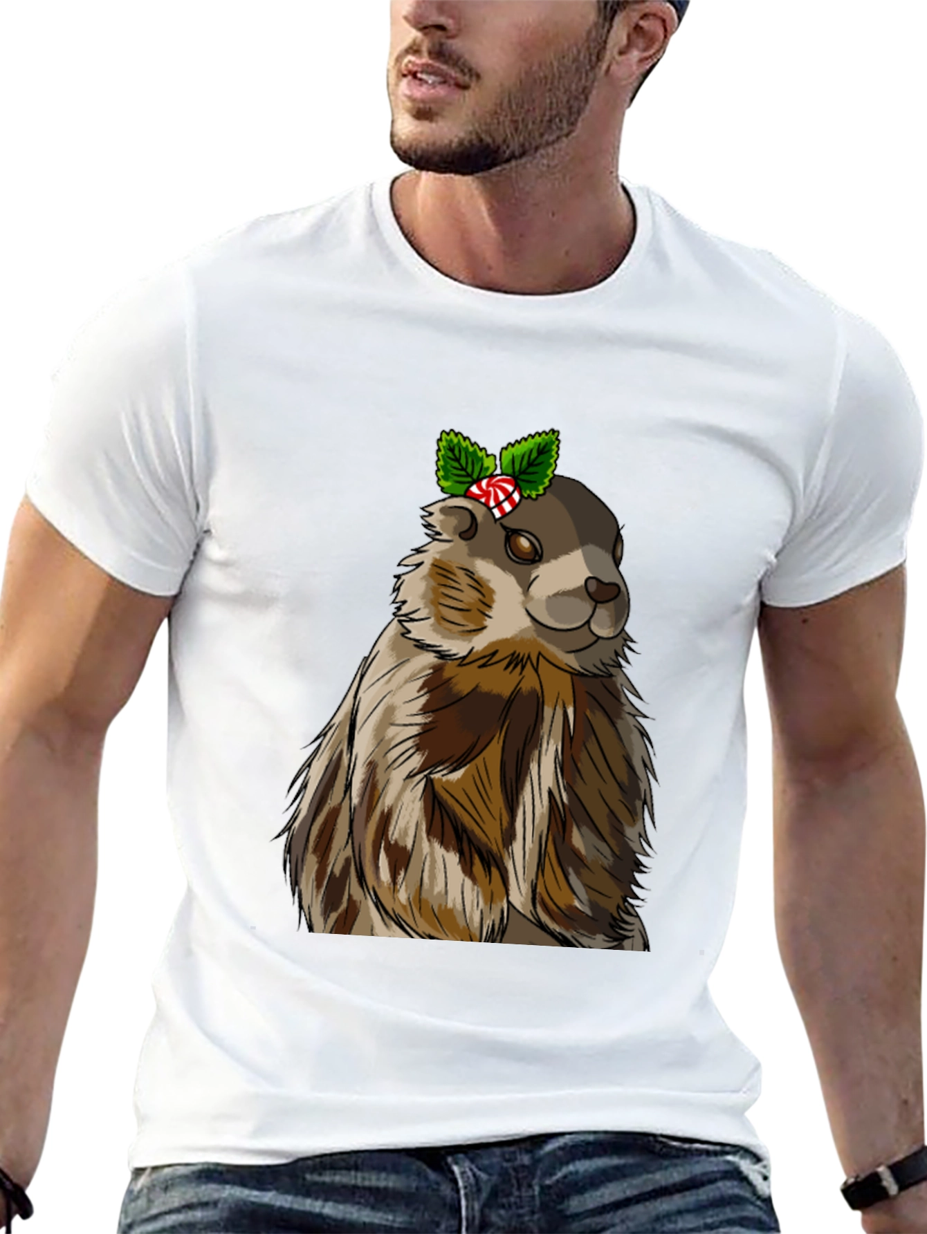 Black Festive Groundhog T-Shirt - Holiday Cheer! view 13