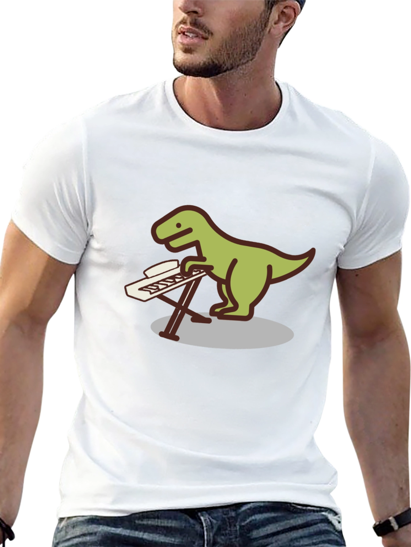 Black Dino Keyboardist Graphic Tee view 13