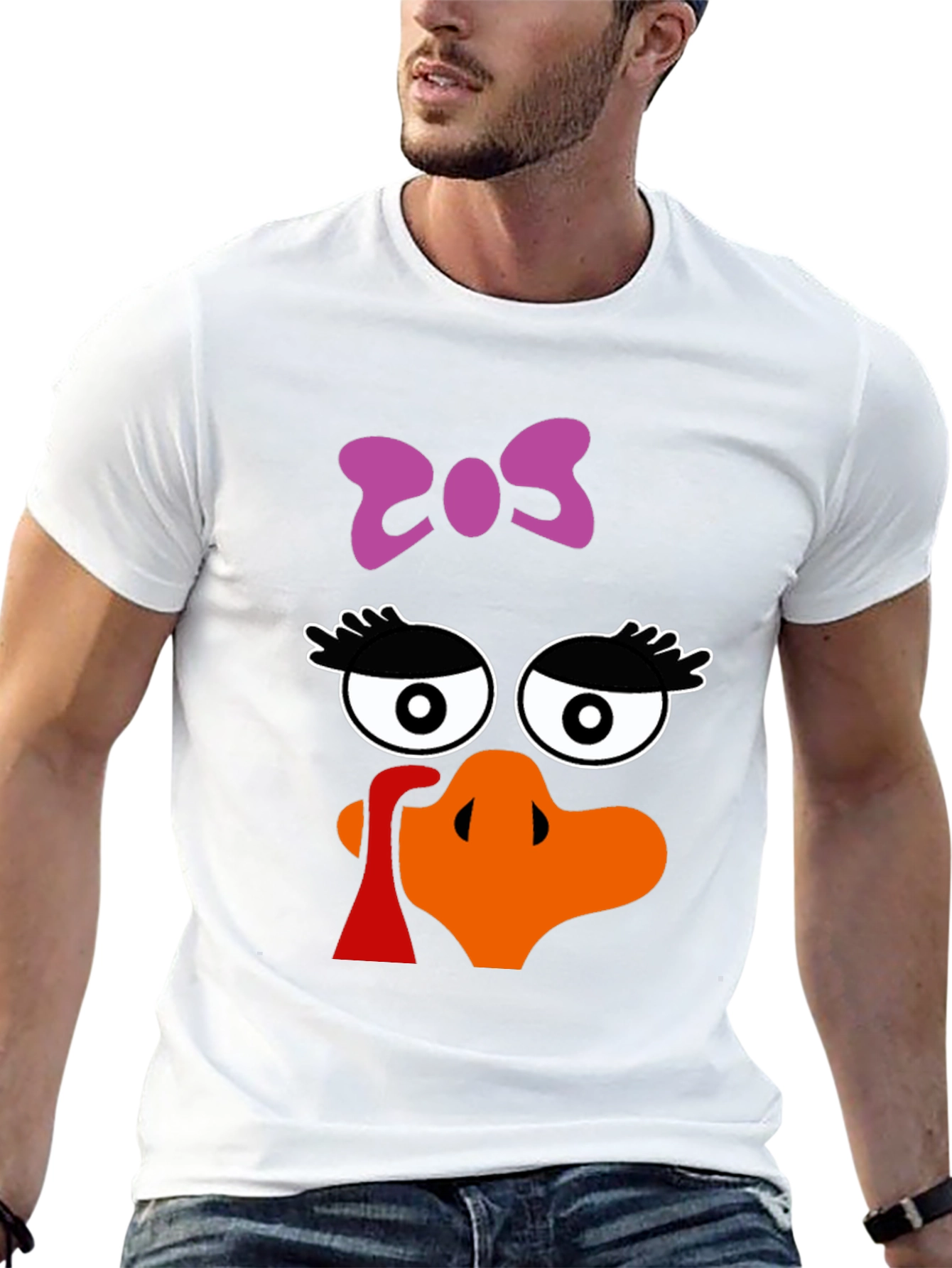 Thanksgiving Turkey Face Bow Black T-Shirt - 13