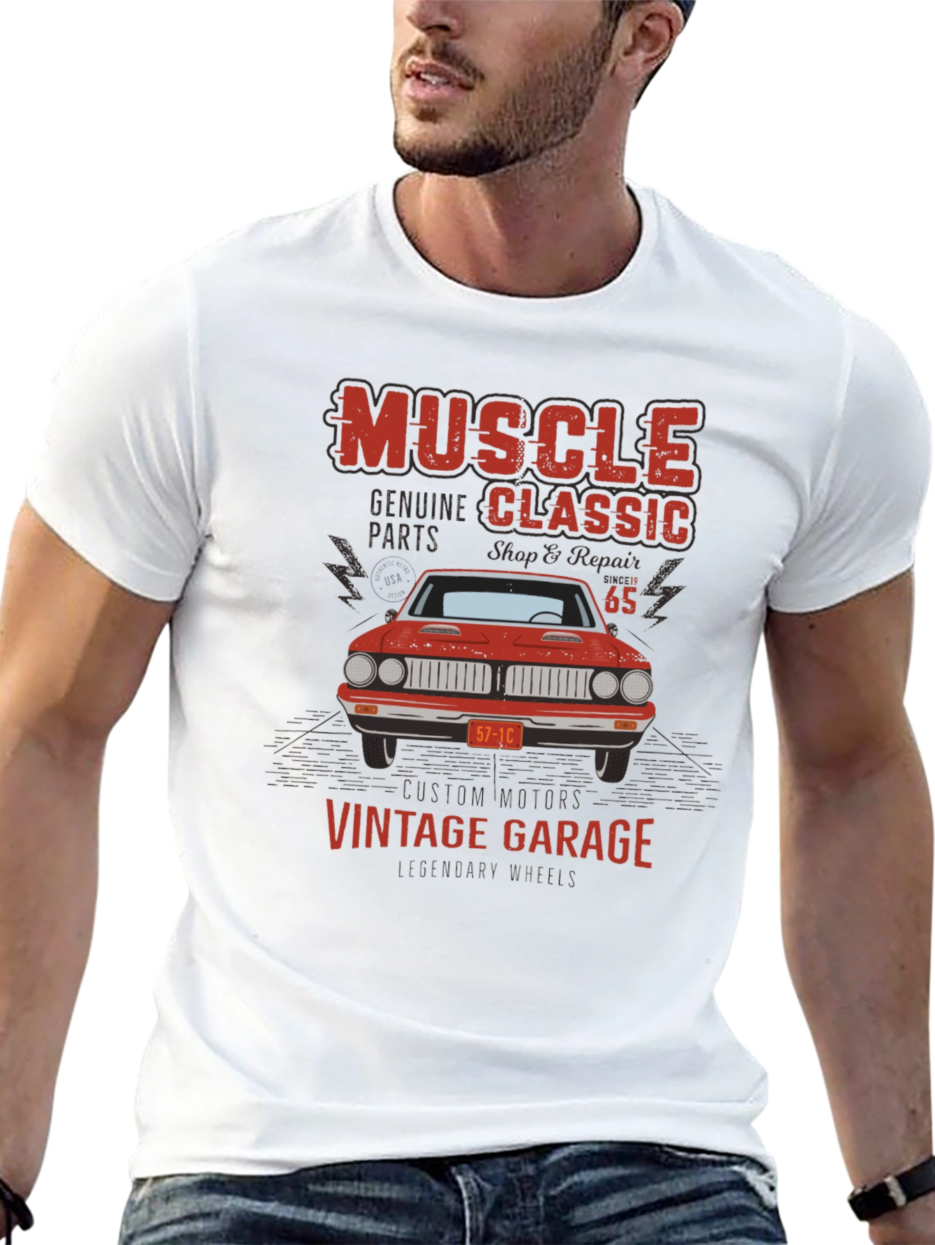 Black Muscle Classic Vintage Garage Graphic T-Shirt view 13