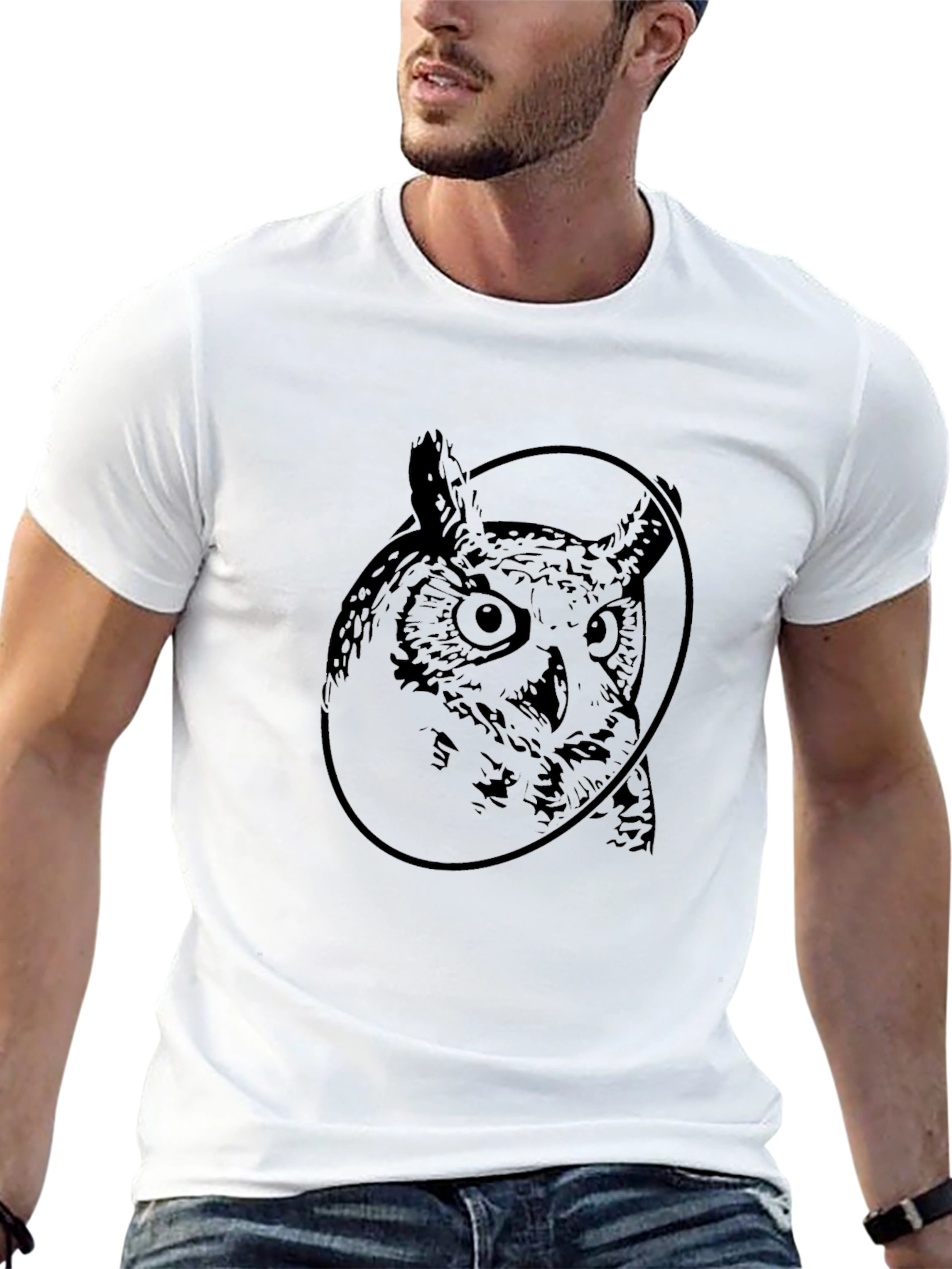 Black Owl Graphic Print Crew Neck Black T-Shirt view 13