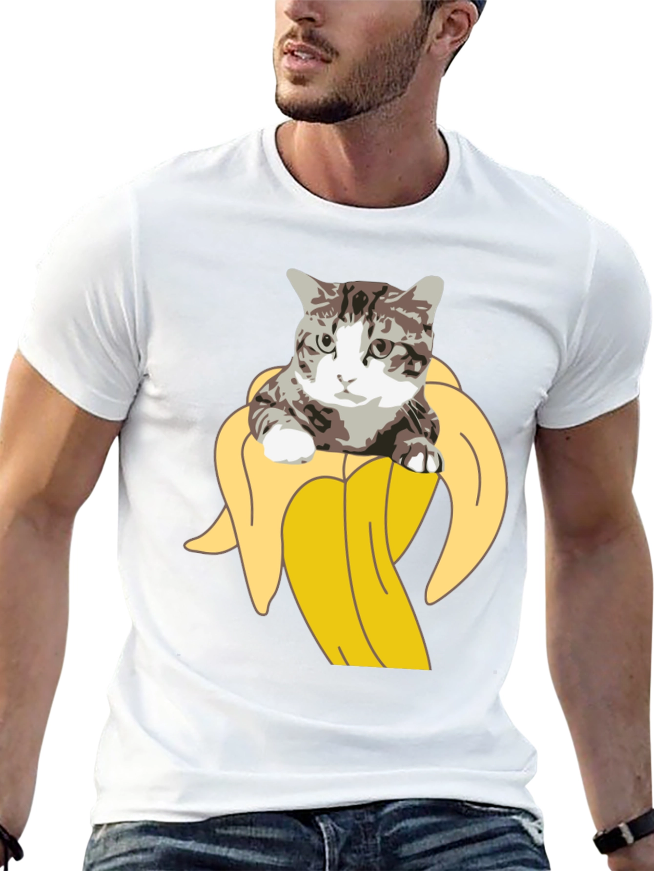 Black Cat in Banana T-Shirt - Funny Graphic Tee view 13