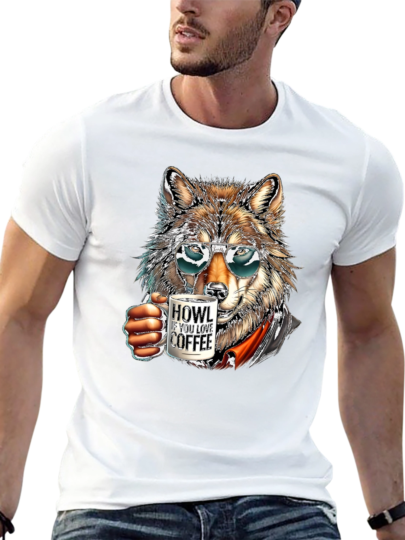 Black Cool Wolf Coffee Lover T-Shirt view 13