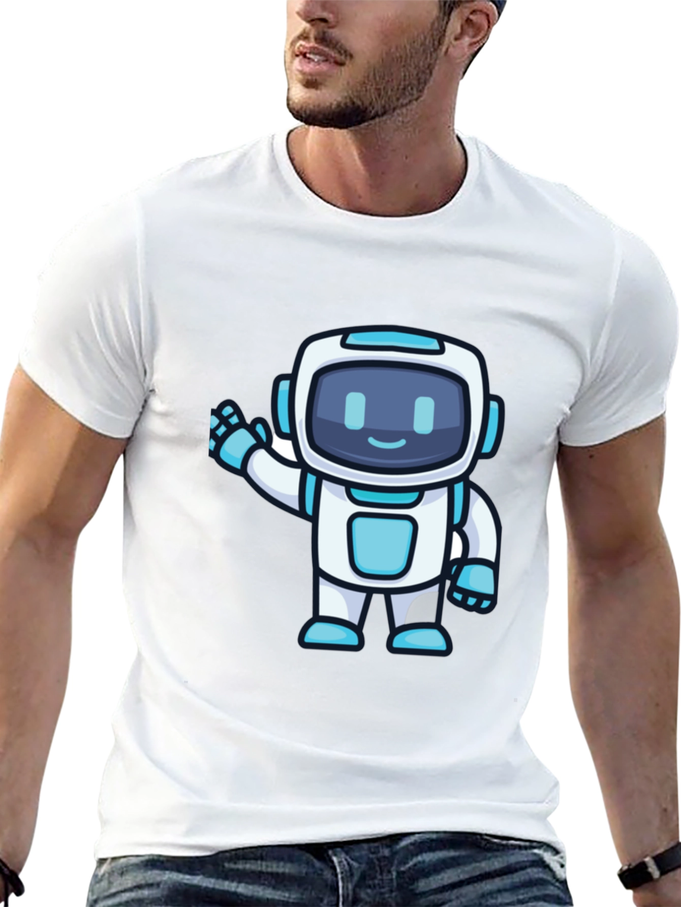 Black Cute Robot Graphic T-Shirt - Black Crew Neck view 13