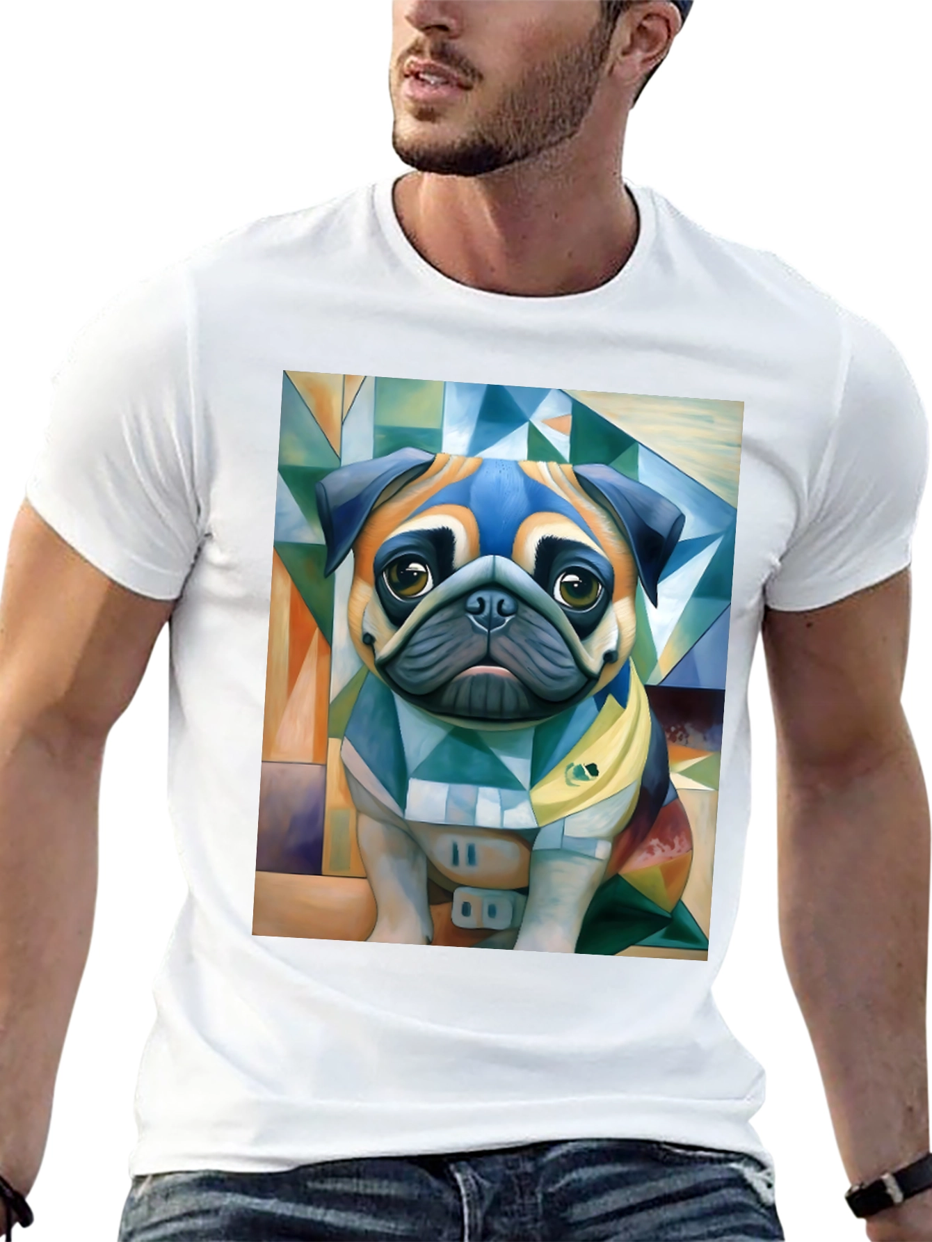 Black Pug Art T-Shirt - Unique Geometric Dog Design view 13