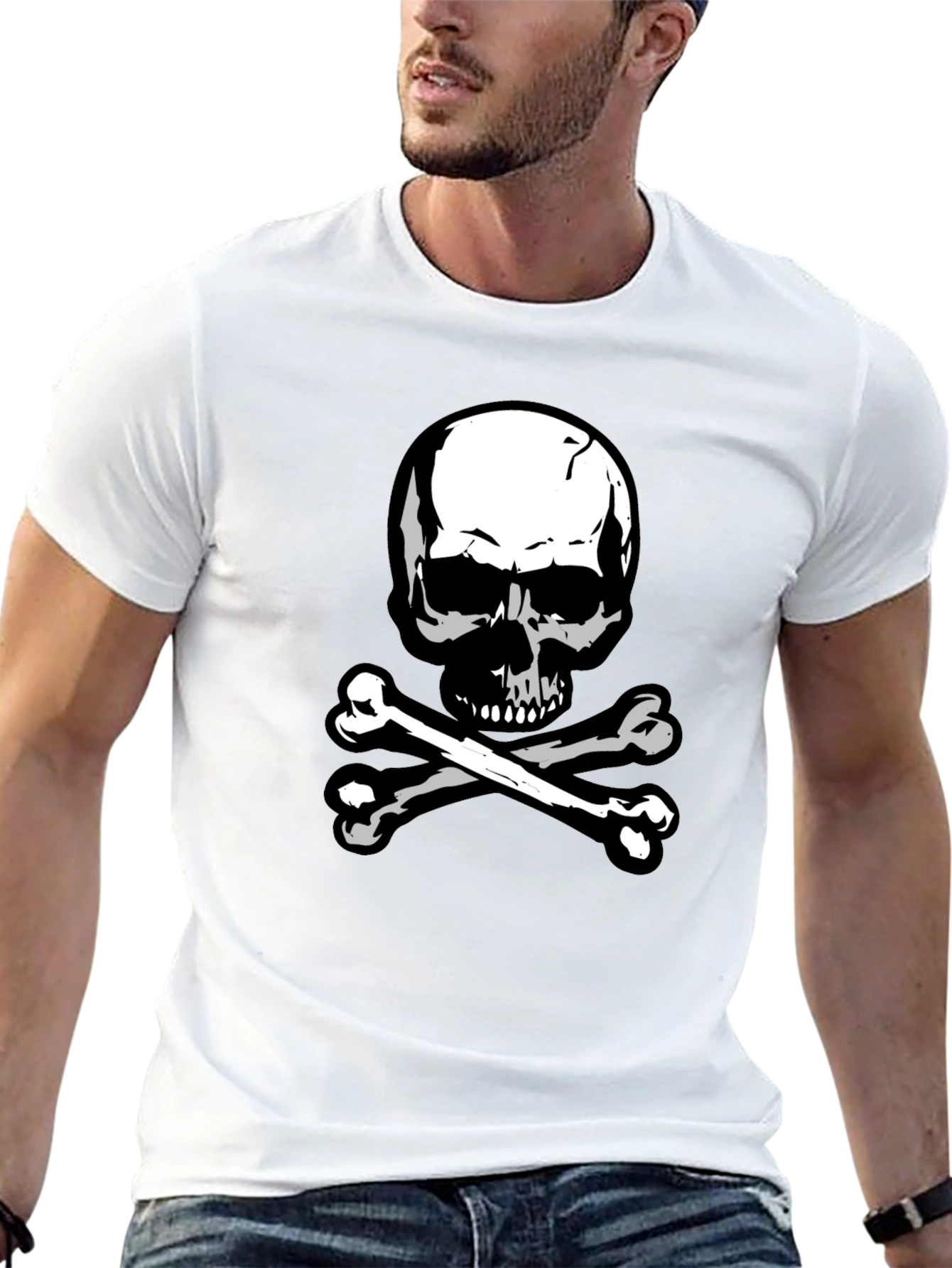 Black Skull & Crossbones Graphic Tee - Black Cotton view 13