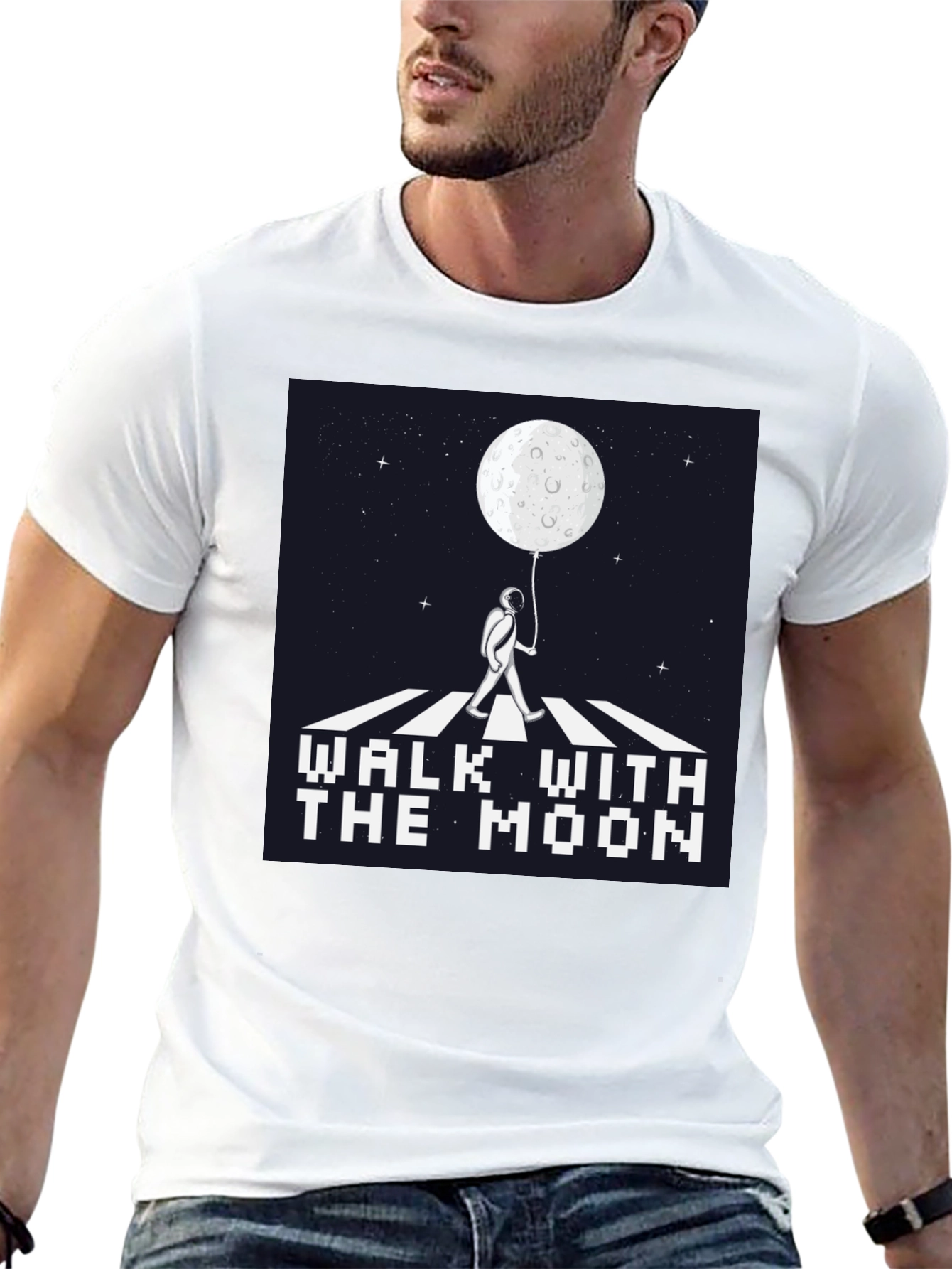 Black Walk With The Moon Graphic Tee - Black Cotton Shirt view 13
