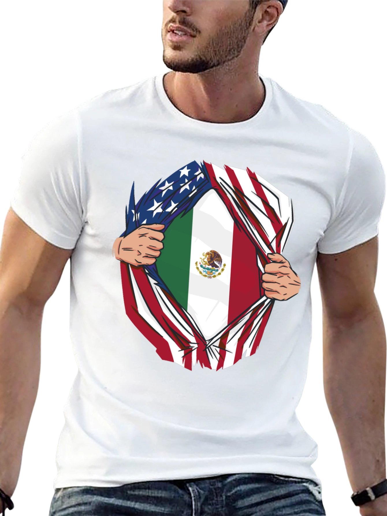 Black USA and Mexico Flag T-Shirt view 13