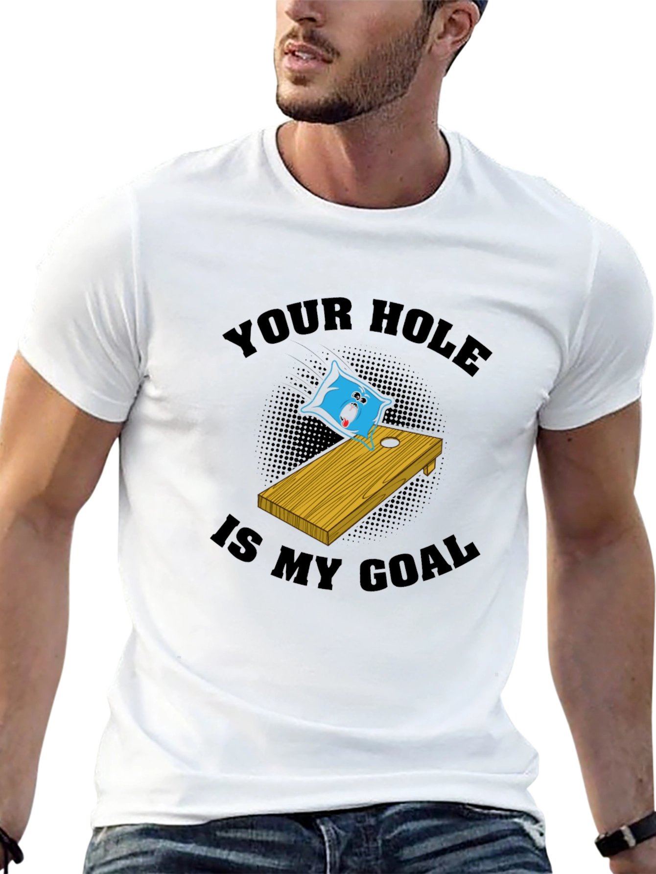 Black Cornhole T-Shirt: Your Hole Is My Goal Funny Tee view 13