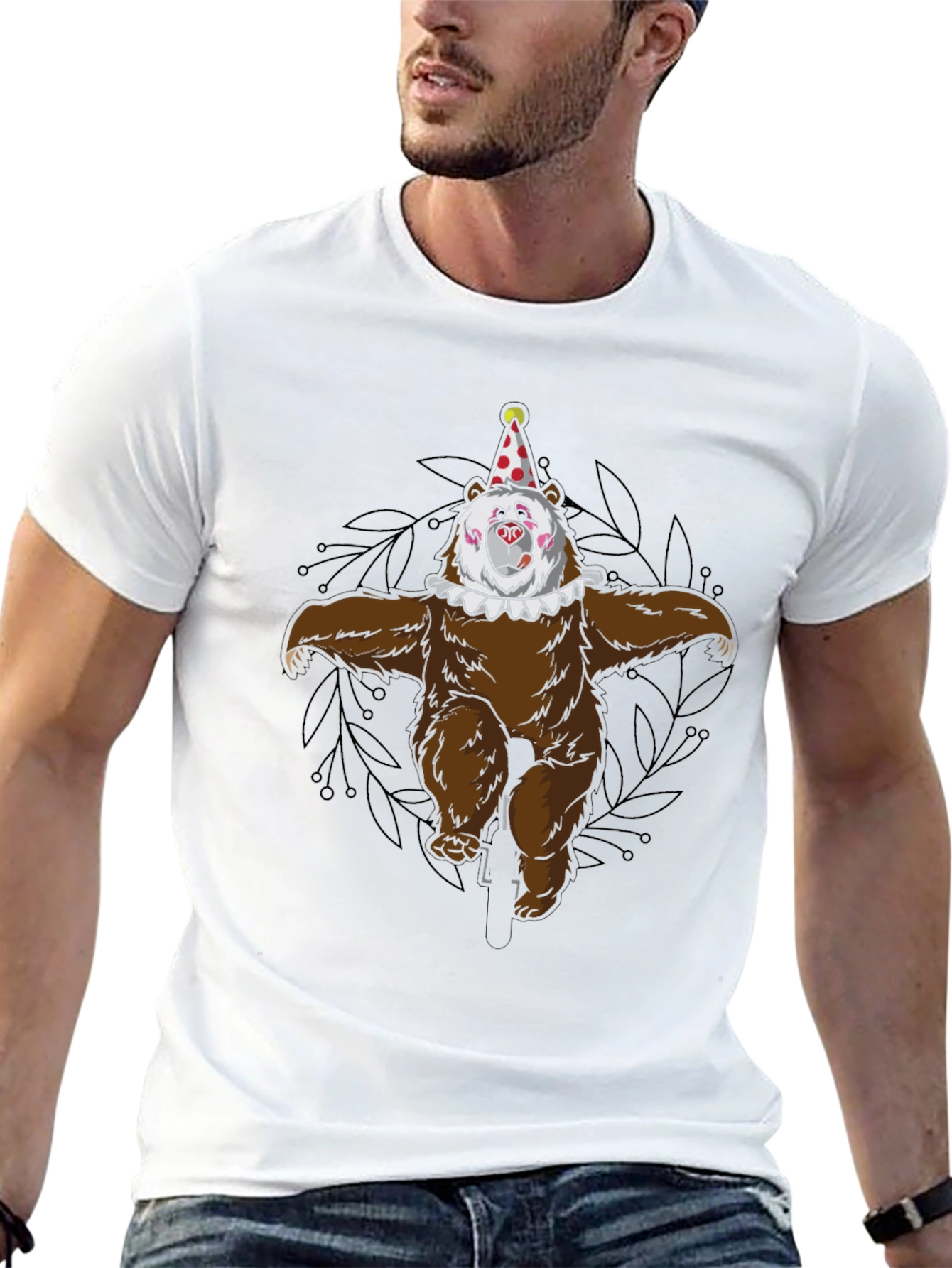 Black Clown Bear on Unicycle Graphic Tee - Mens Black T-Shirt view 13