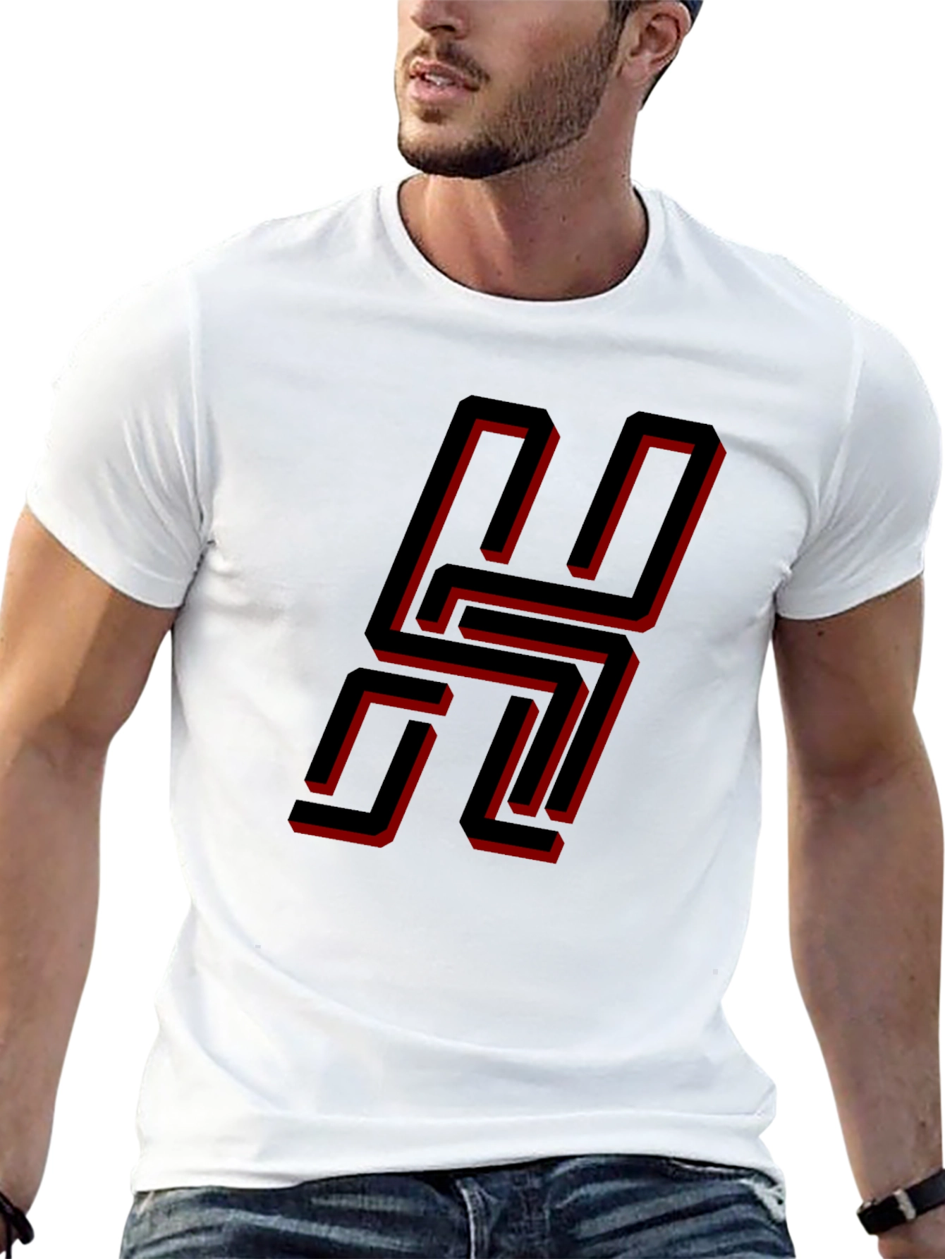 Black Geometric "H" Black T-Shirt - Modern Style view 13