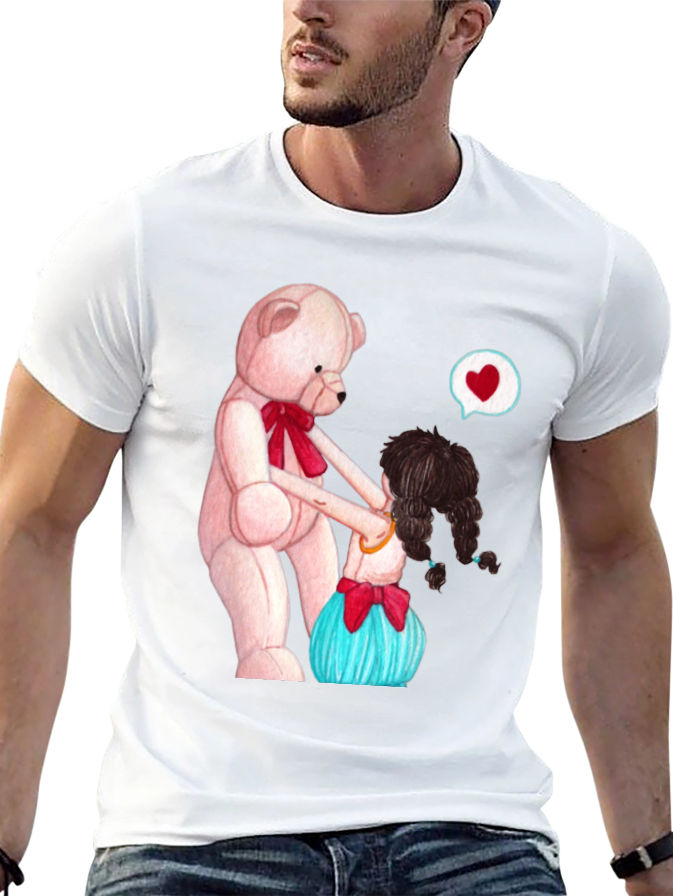 Black Cute Teddy Bear & Girl Black Graphic Tee view 13