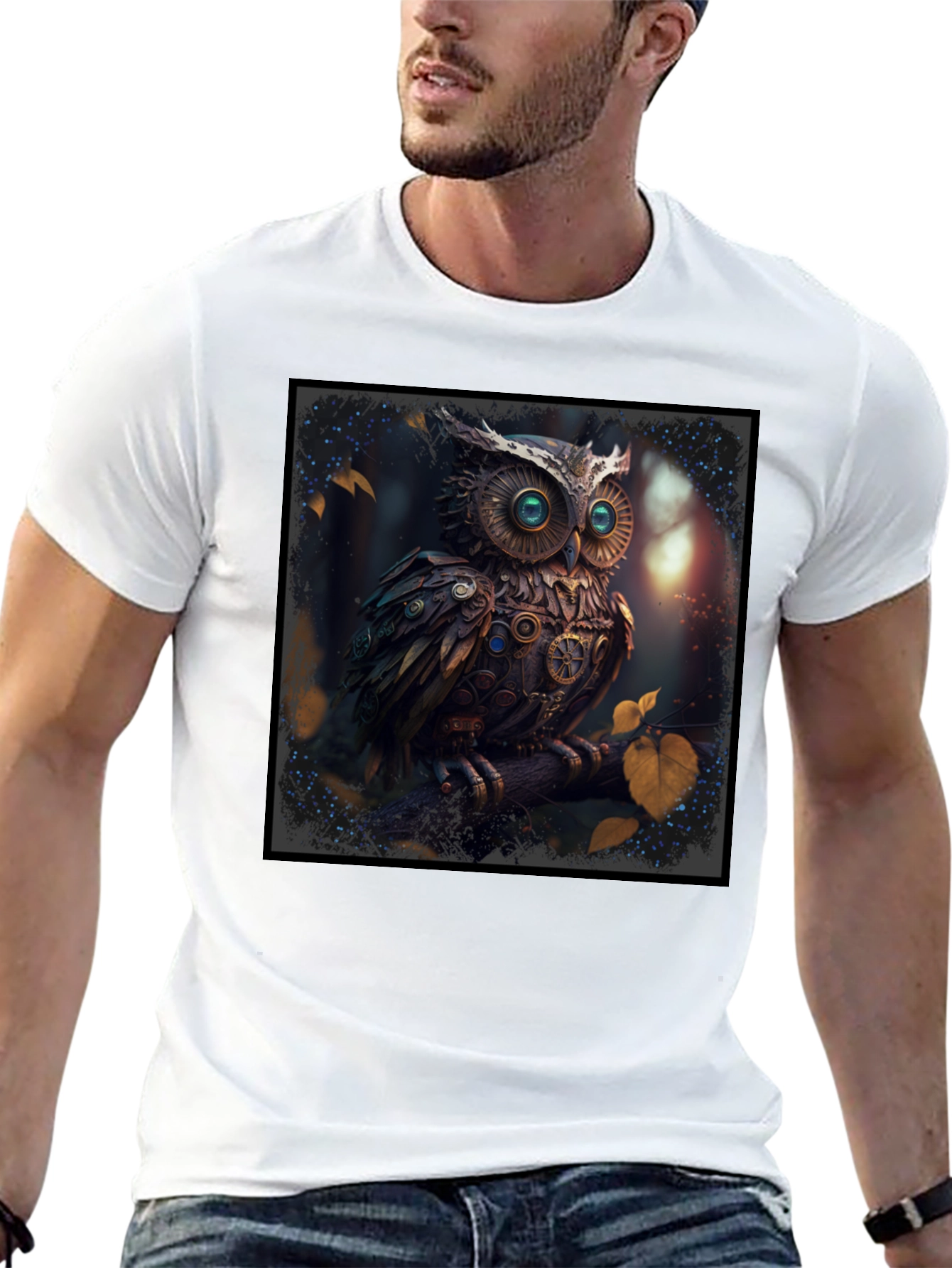Black Steampunk Owl Graphic Black T-Shirt view 13
