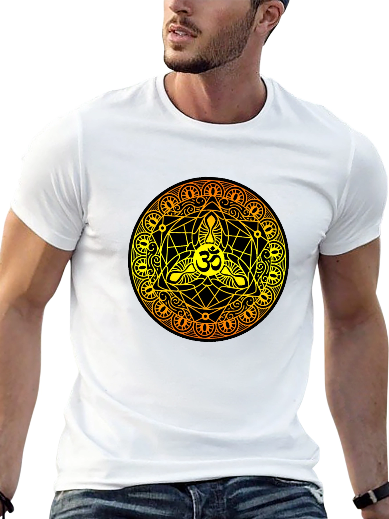 Black Om Mandala Black T-Shirt - Sacred Geometry Design view 13