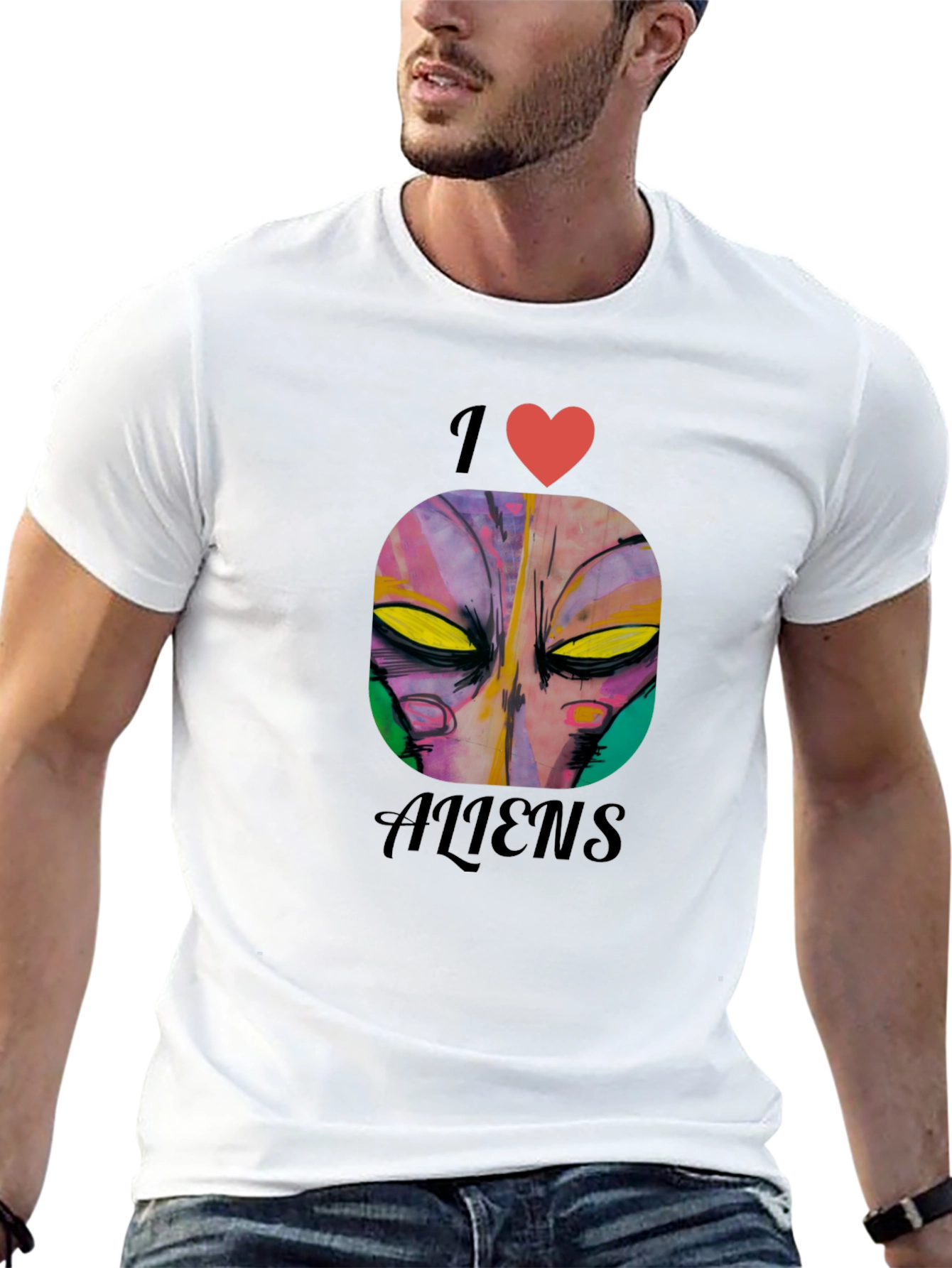 Black I Heart Aliens Graphic Tee - Black Cotton Casual T-Shirt view 13