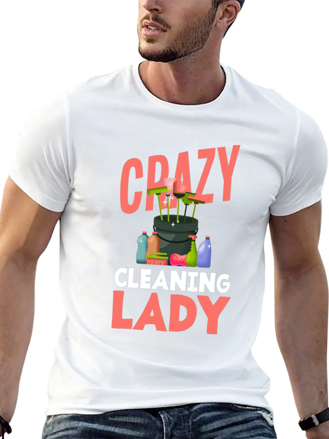 Black Crazy Cleaning Lady T-Shirt - Black Cotton view 13
