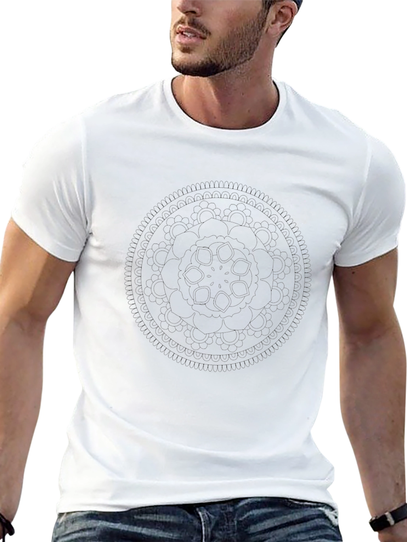 Black Black Mandala Graphic Tee - Men's Short Sleeve Crew Neck T-Shirt view 13