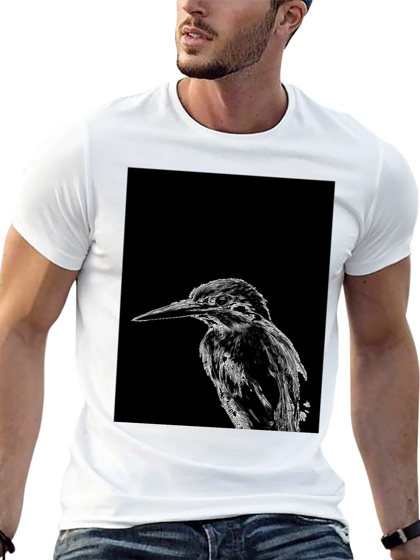 Black Kingfisher Bird Print Black T-Shirt view 13