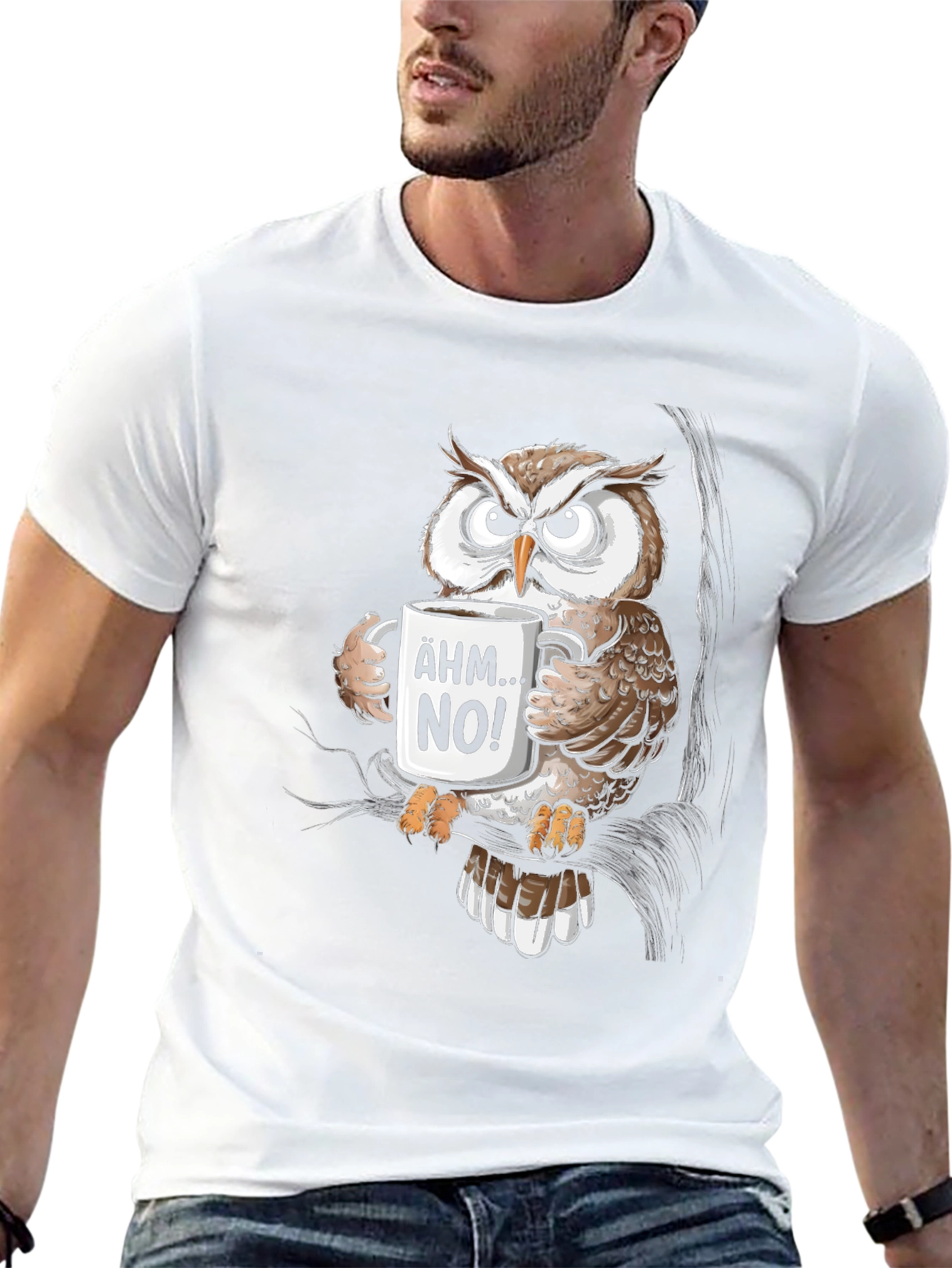 Black Funny Owl Coffee T-Shirt - Ähm No! Graphic Tee view 13