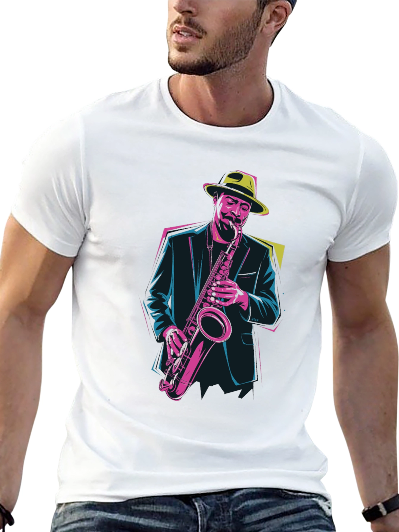 Black Jazz Saxophone Player Graphic Tee view 13