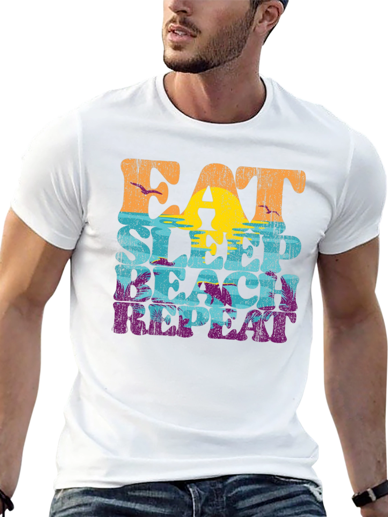 Black Eat Sleep Beach Repeat Graphic T-Shirt view 13