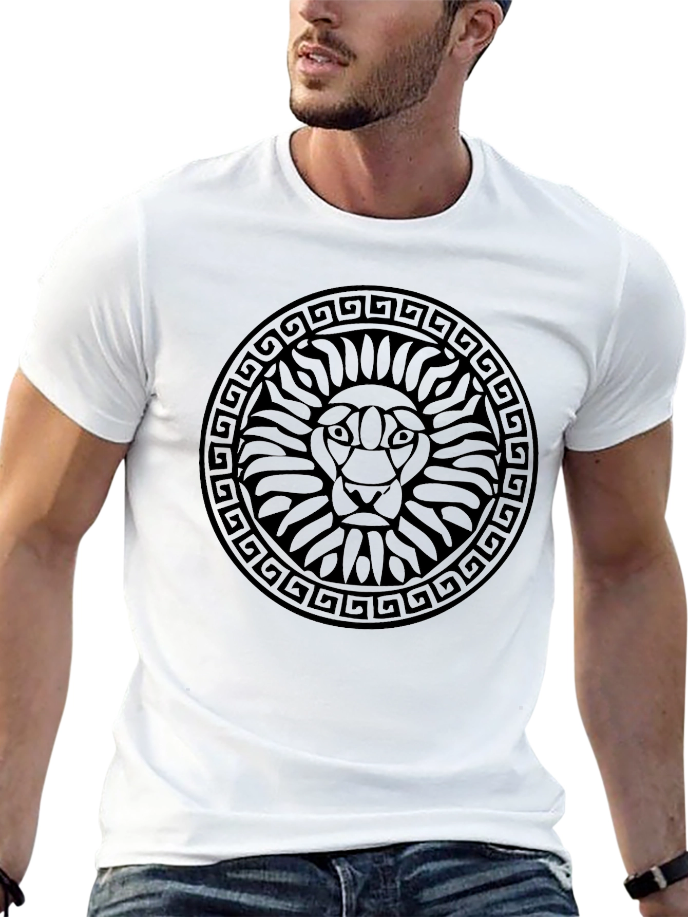 Black Lion Head Graphic Print Black T-Shirt view 13