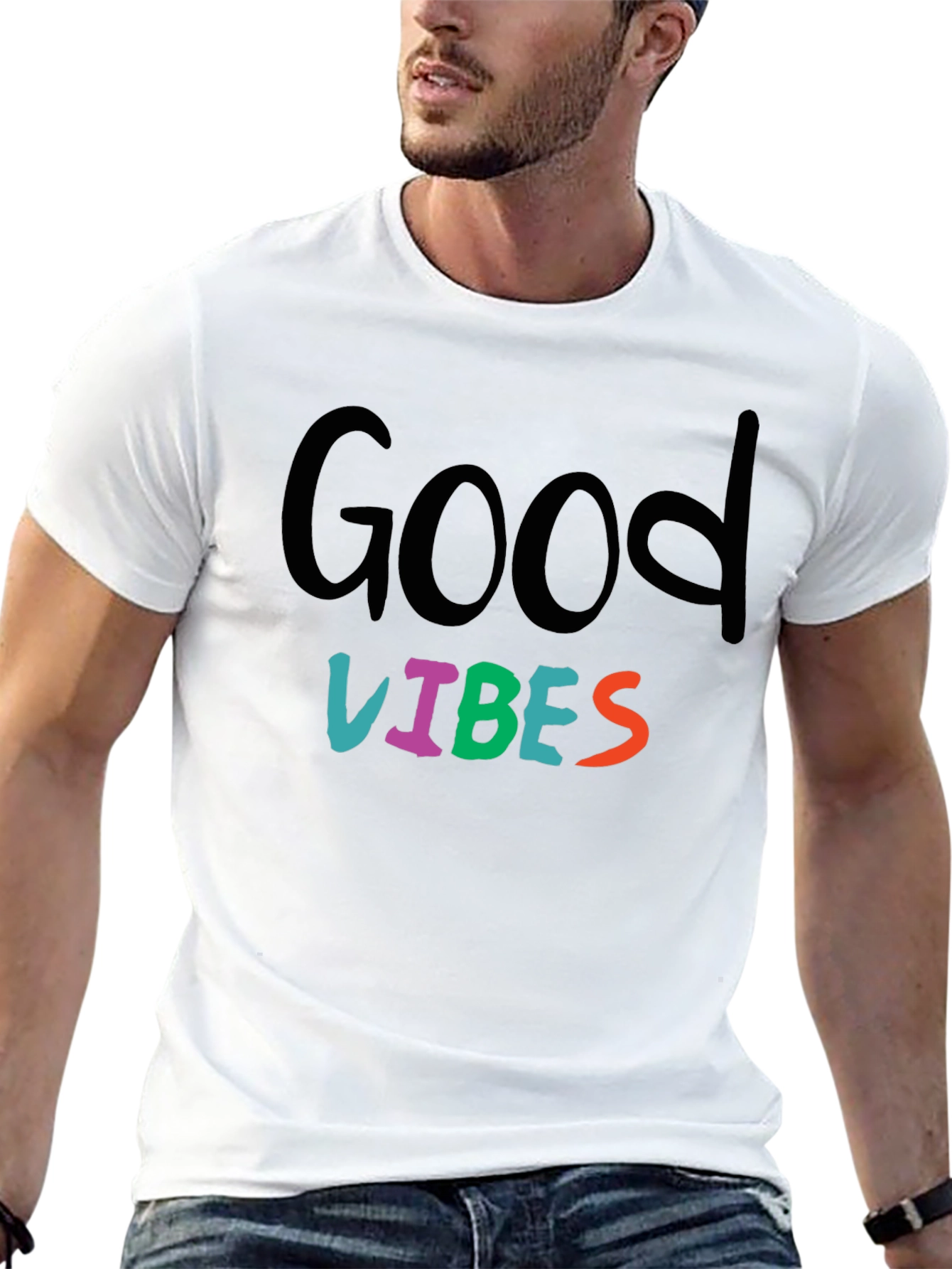 Black Good Vibes Graphic Print Black T-Shirt view 13