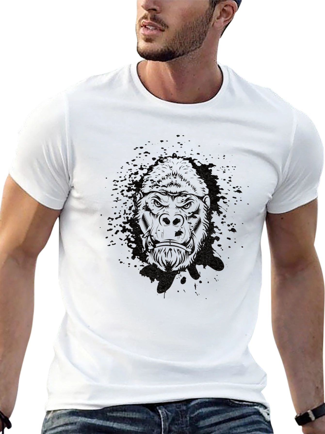 Black Men's Black Gorilla Graphic T-Shirt view 13