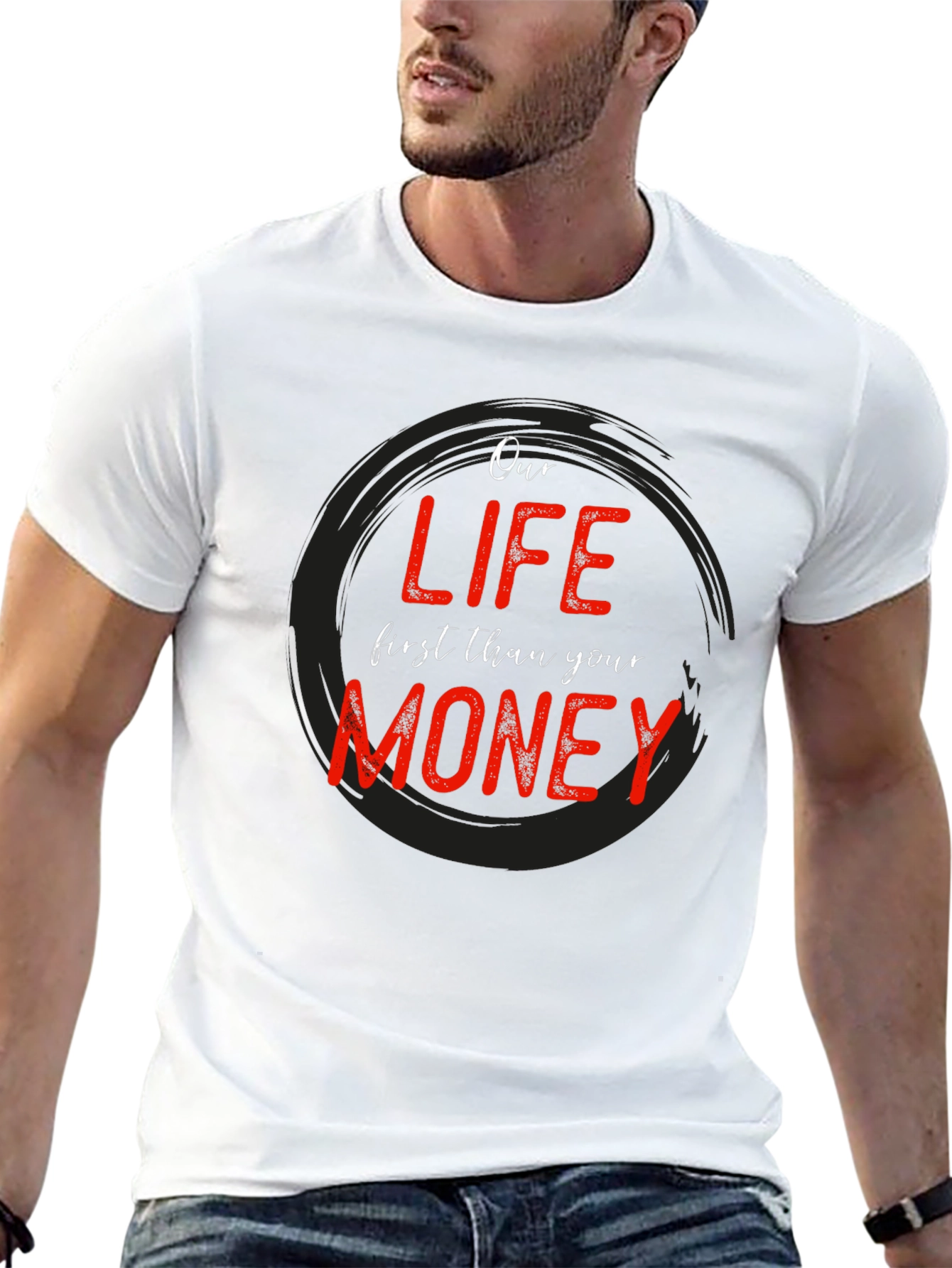 Black Our Life First Than Your Money Black Graphic Tee view 13