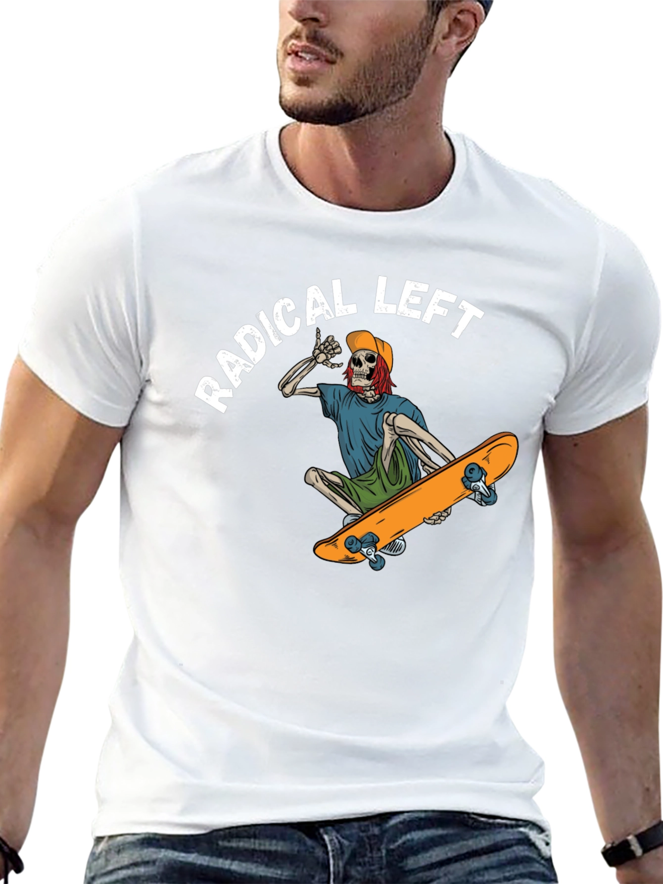 Black Radical Left Skeleton Skateboard T-Shirt view 13