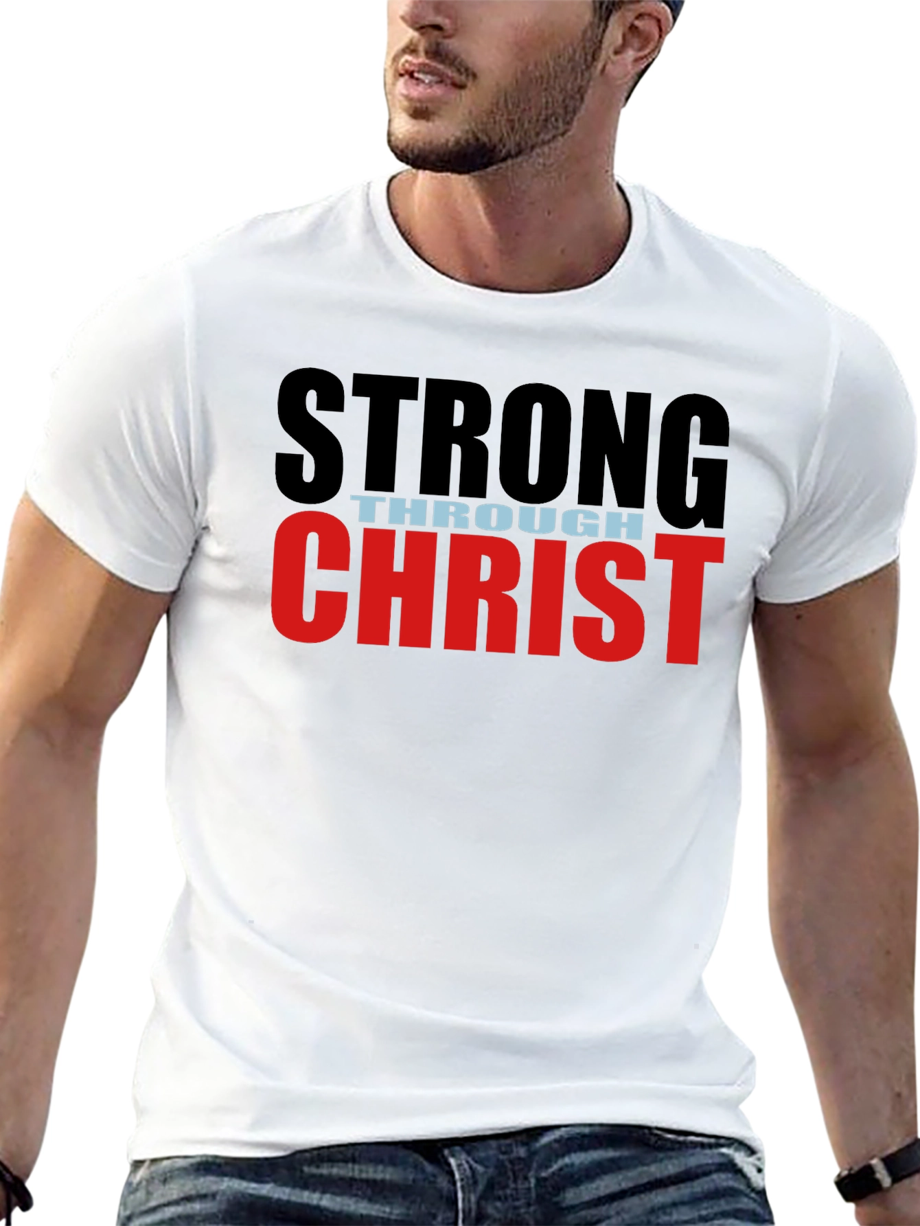 Black Strong Through Christ Black T-Shirt view 13