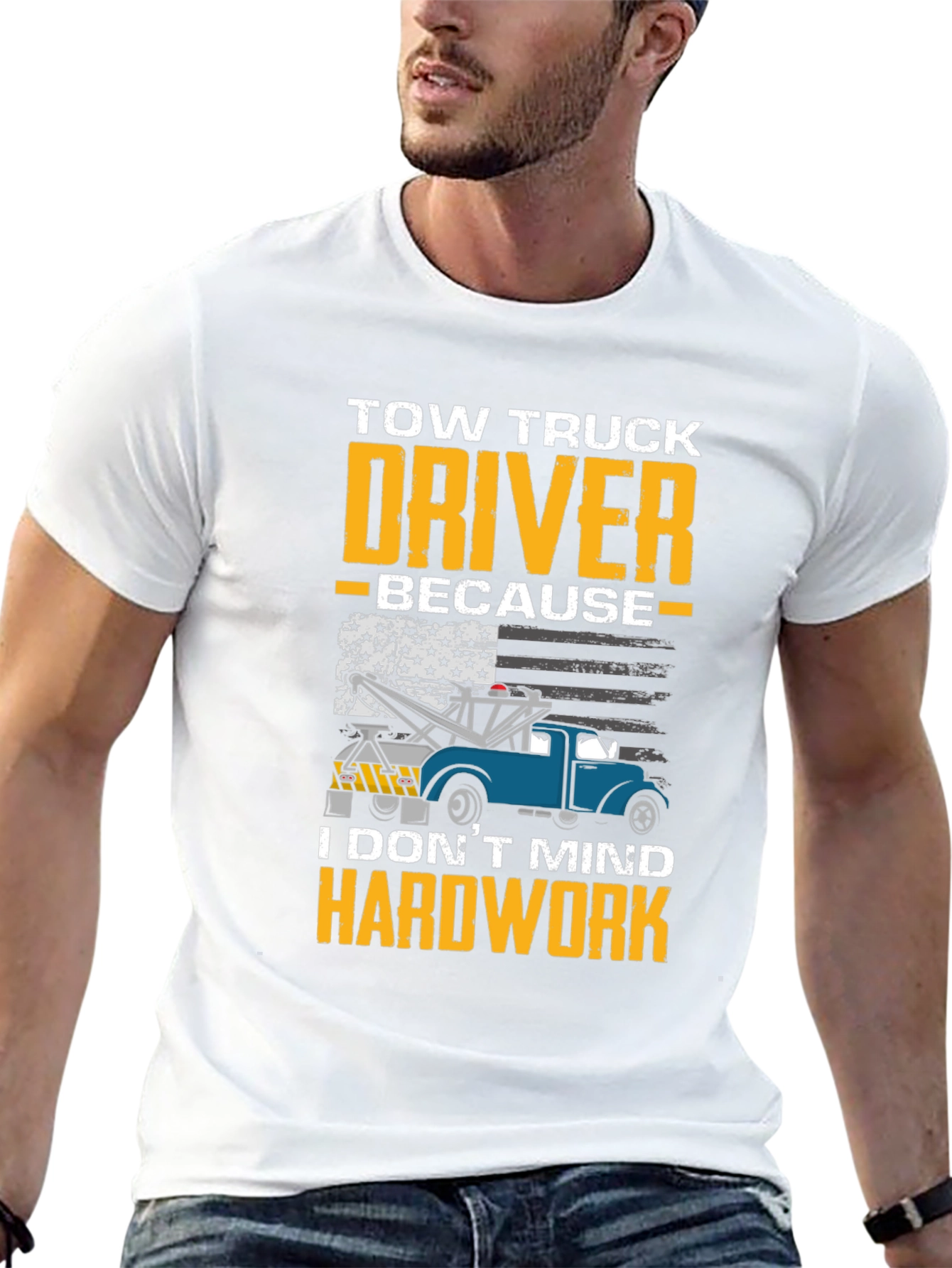 Black Tow Truck Driver Hardwork Graphic T-Shirt view 13