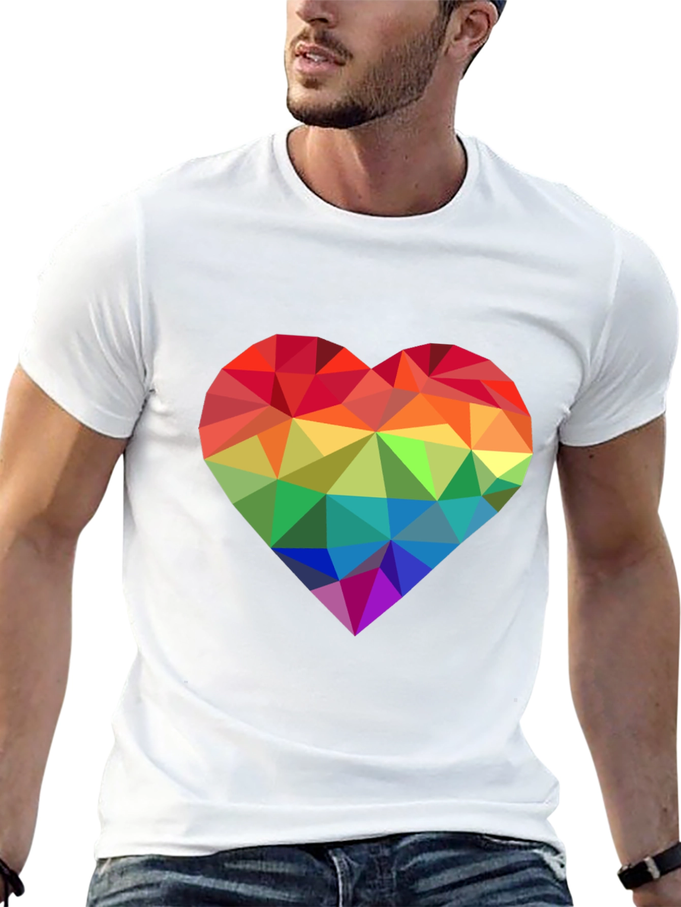 Black Geometric Rainbow Heart Graphic Tee - Pride Love view 13