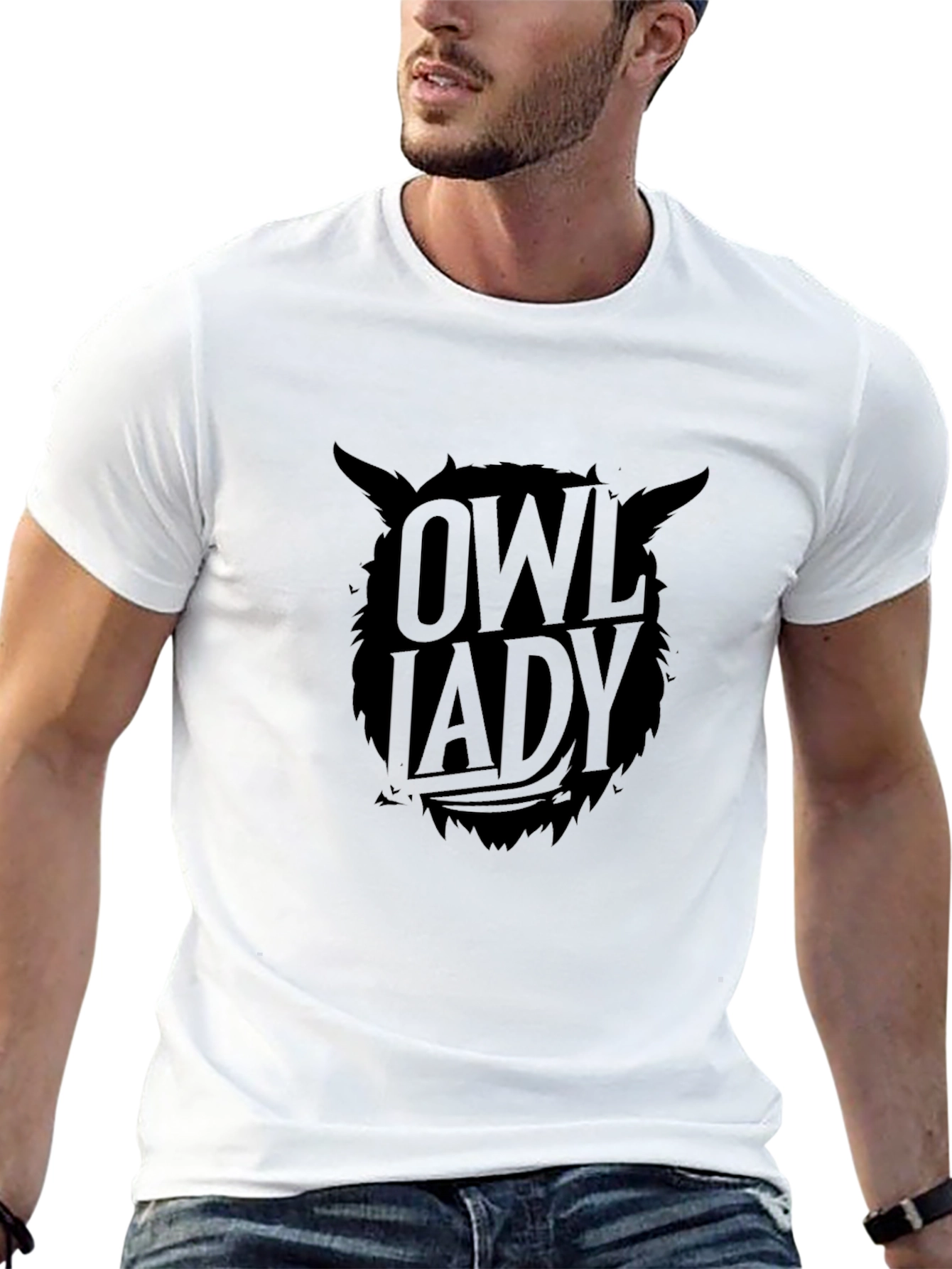 Black Owl Lady Graphic Print Black T-Shirt view 13
