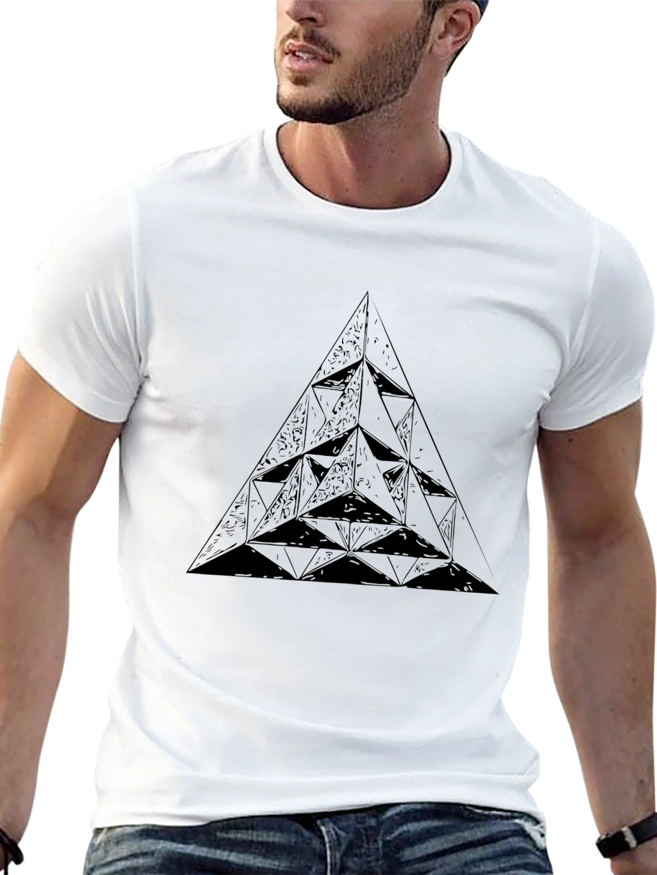 Black Geometric Triangle Black Graphic Tee view 13