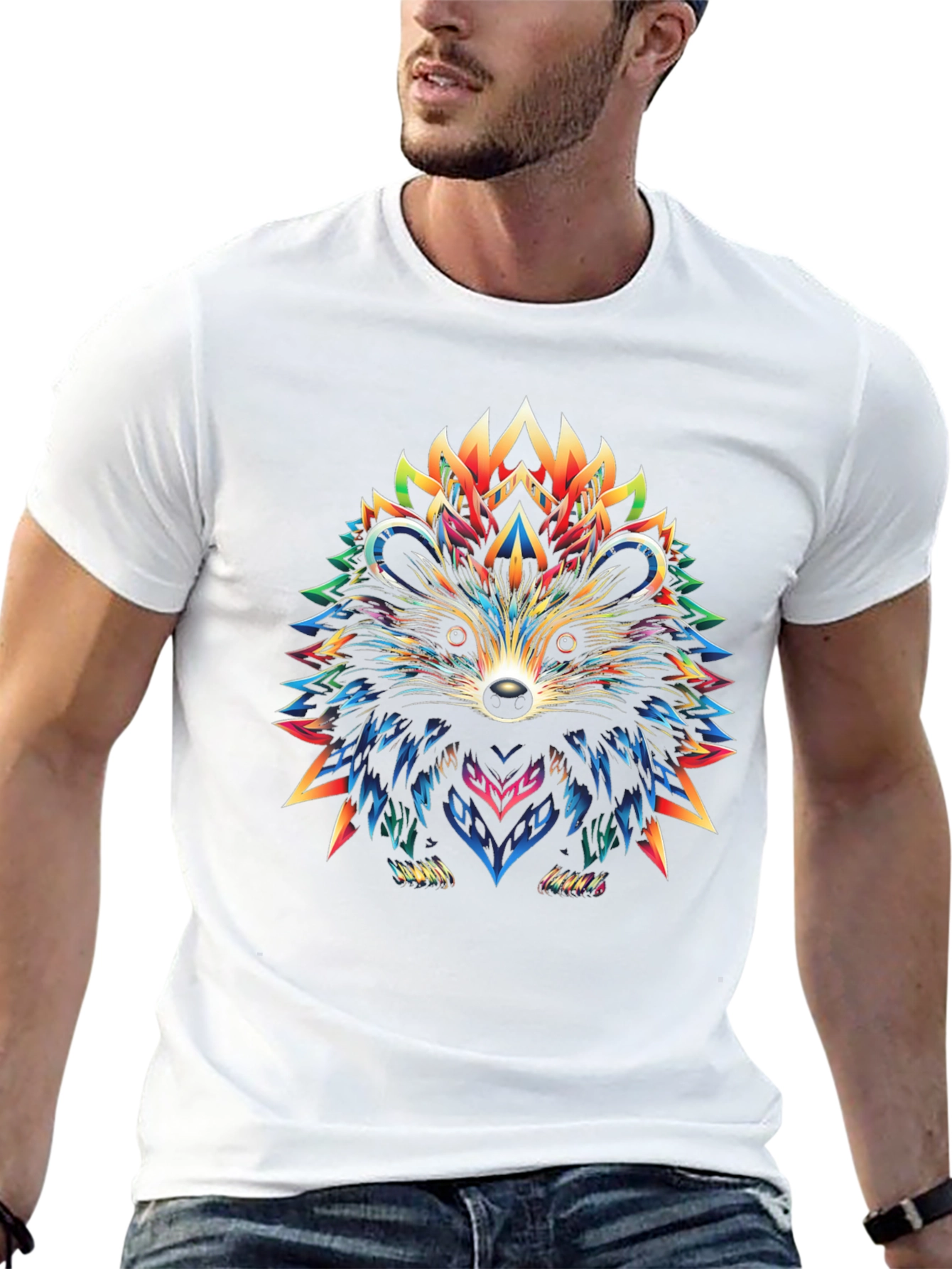 Black Vibrant Hedgehog Graphic Tee - Unique Art Design view 13
