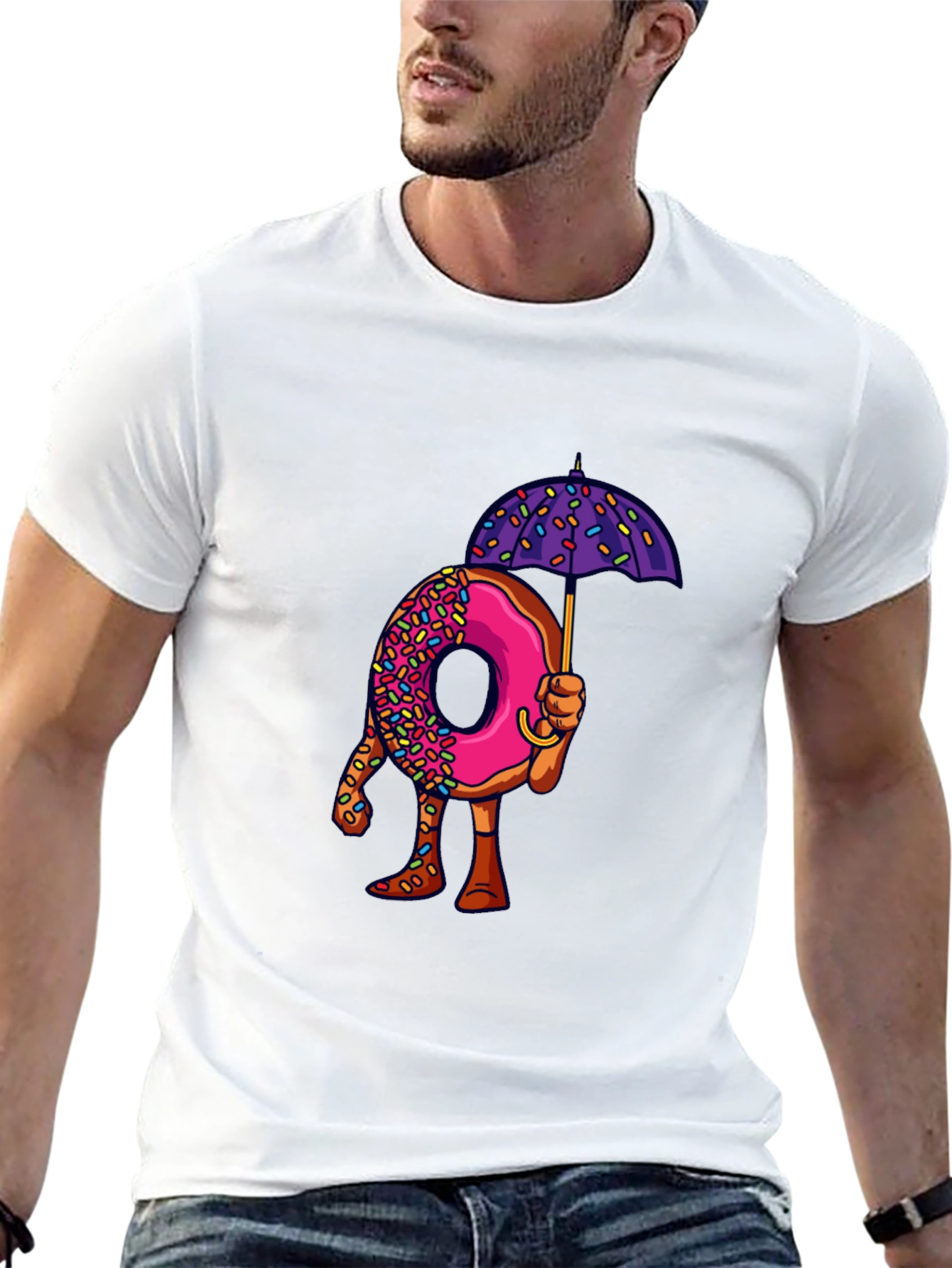Black Donut Umbrella Graphic Tee - Unique Novelty Design view 13