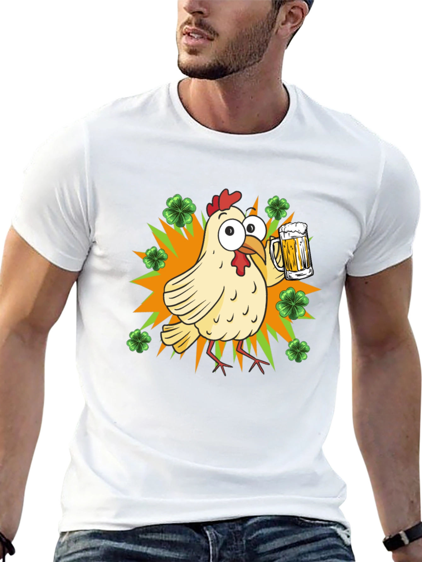 Black St. Patrick's Day Chicken with Beer T-Shirt view 13