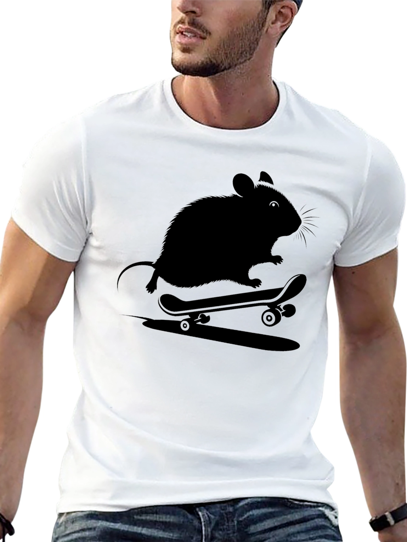 Black Skateboarding Rat Graphic Tee - Cool Casual Shirt view 13