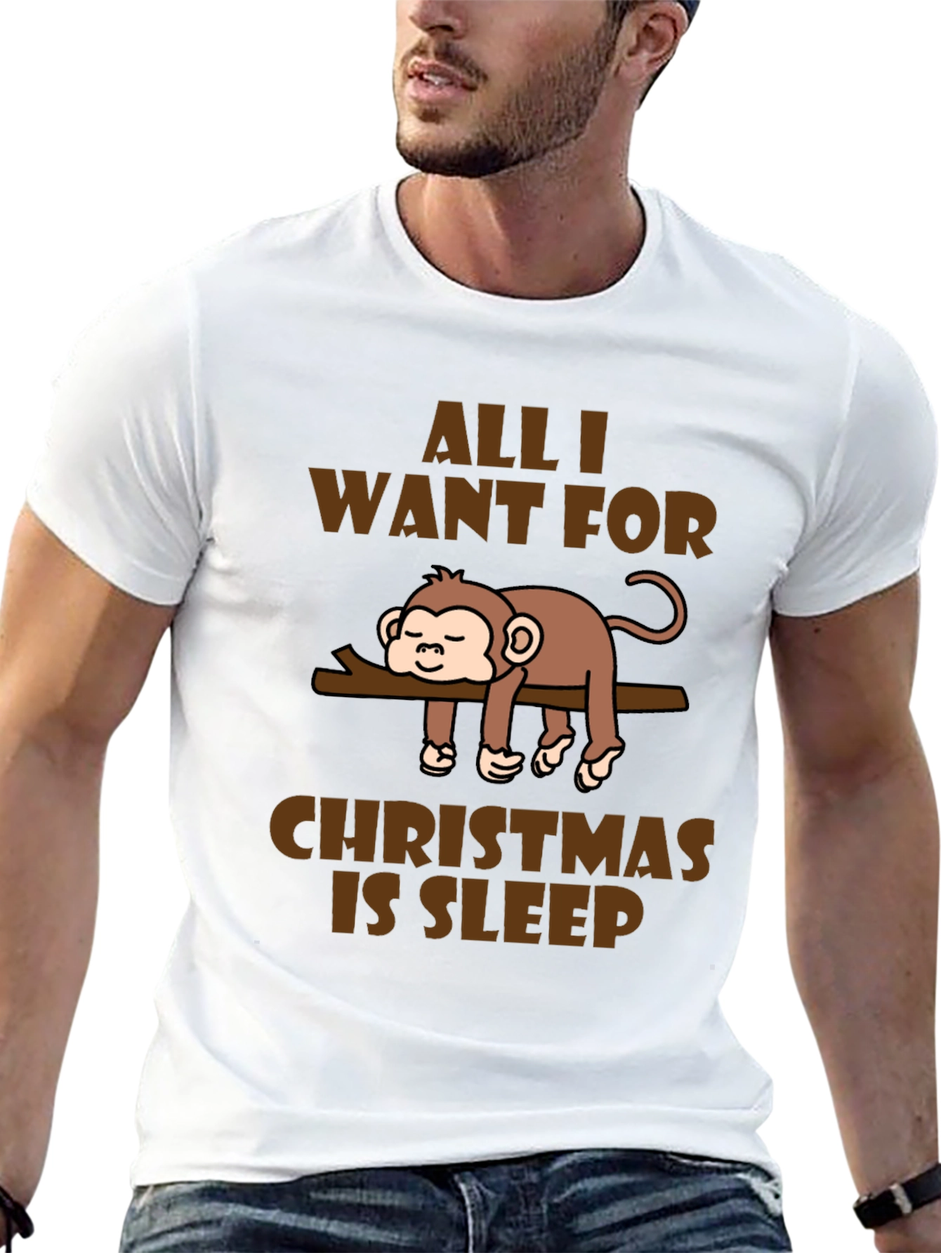 Black Funny Monkey Christmas Sleep T-Shirt view 13