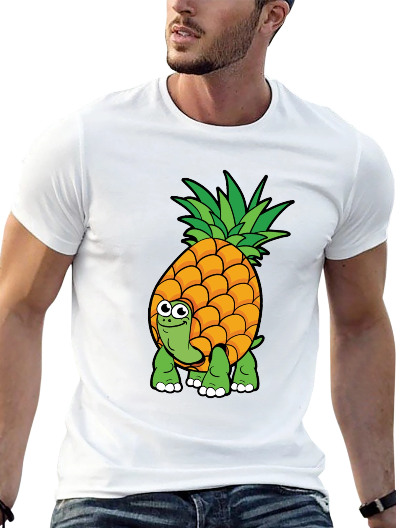 Black Pineapple Turtle Graphic Tee - Novelty Cartoon Shirt view 13