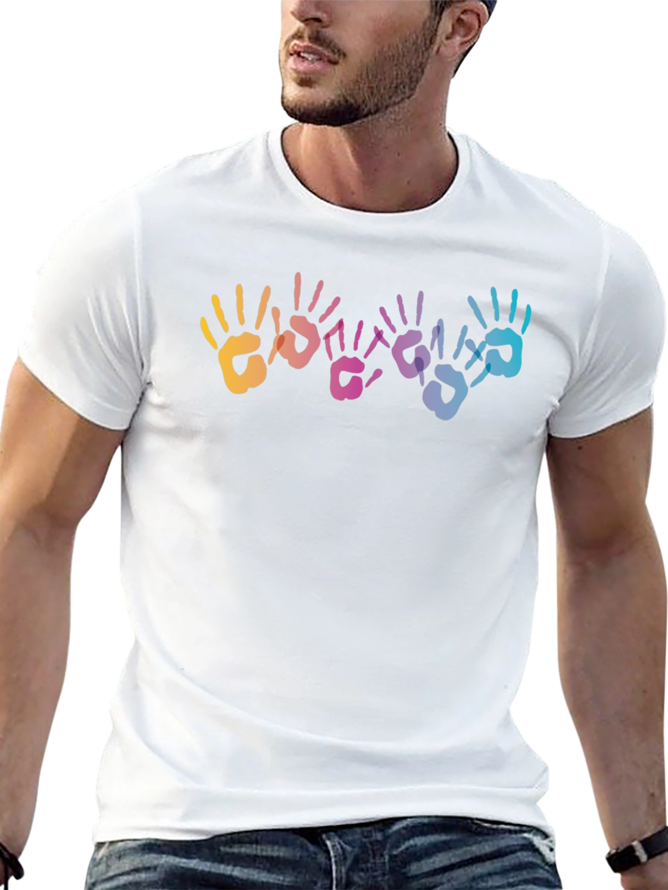 Black Rainbow Handprint Graphic T-Shirt - Black view 13