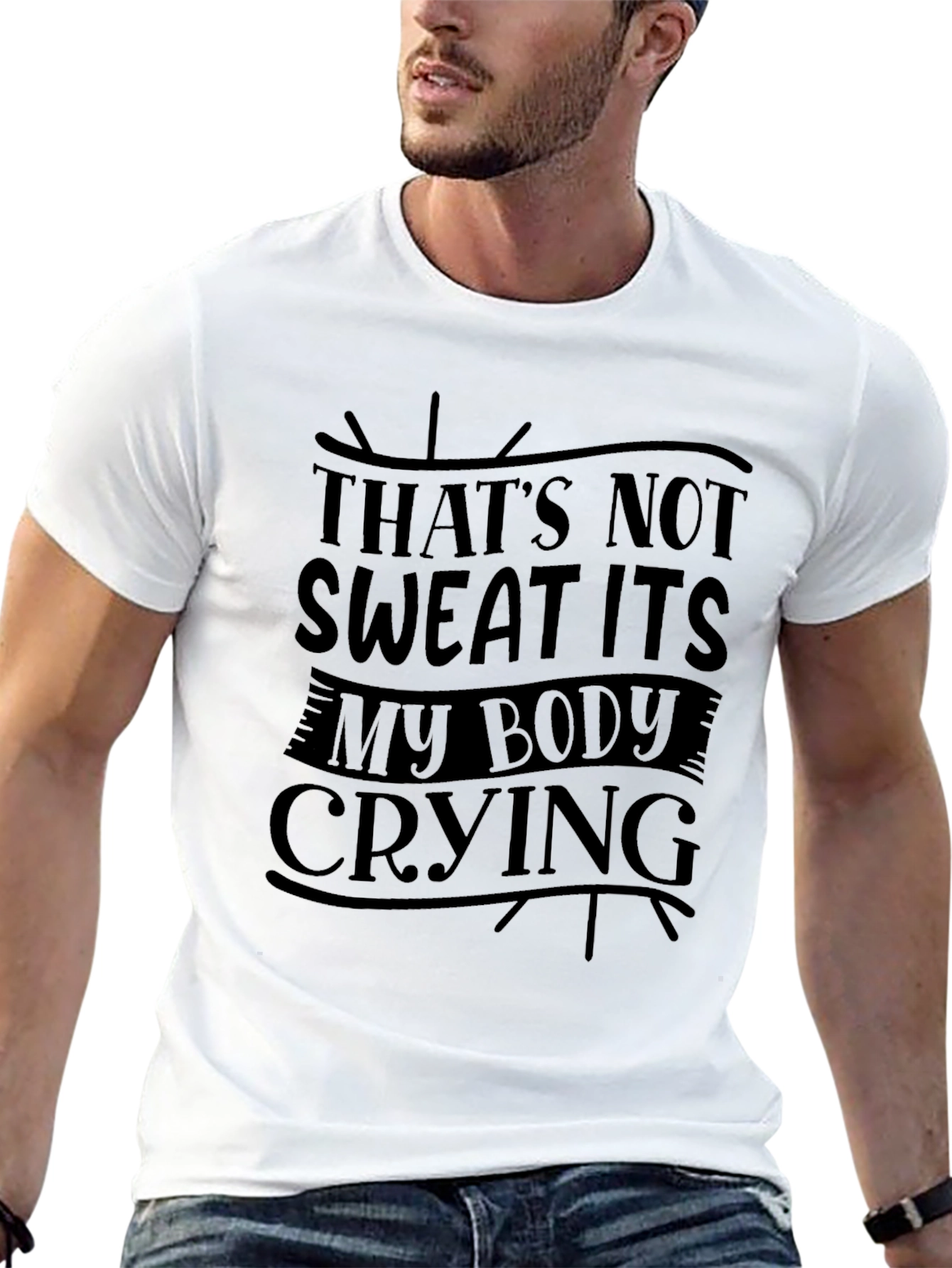 Black Funny Workout Tee: That's My Body Crying view 13