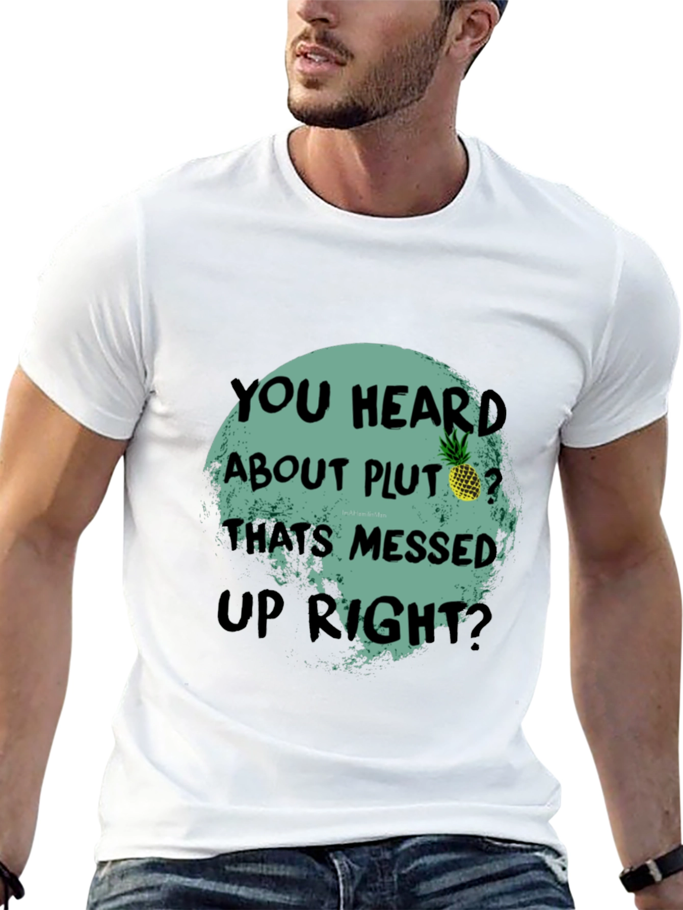 Black Funny Pluto Pineapple Graphic Tee - Unique Statement T-Shirt view 13