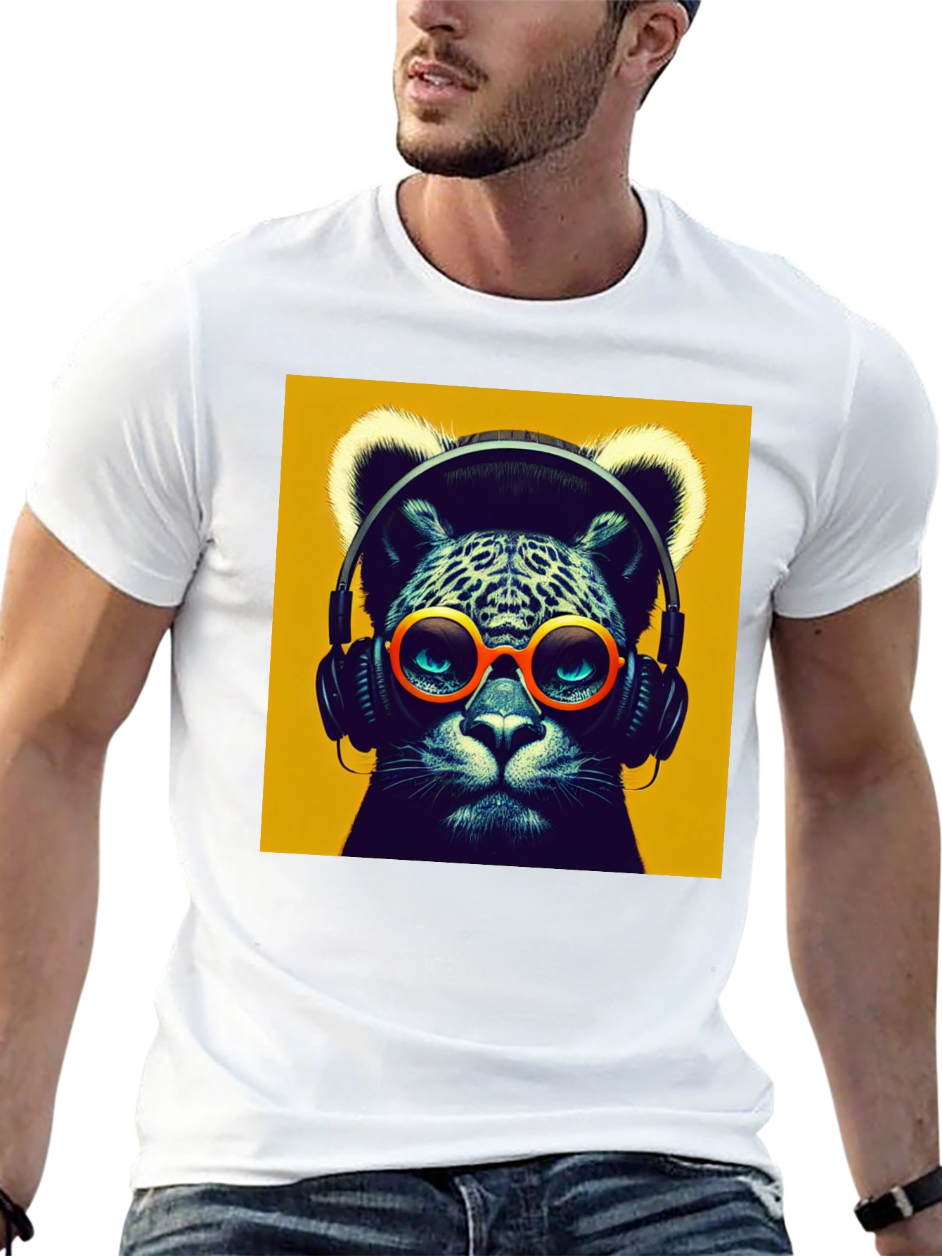 Black Cool Cat Graphic Tee - Music Lover T-Shirt view 13