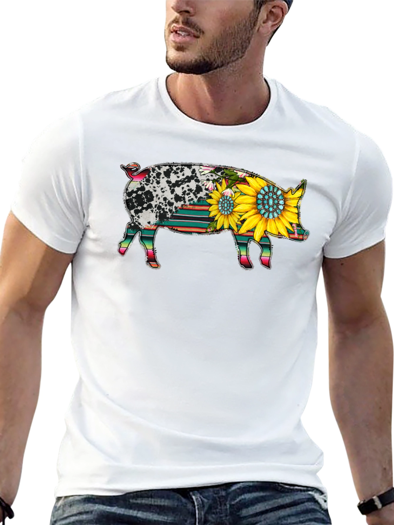 Black Sunflower Pig Graphic Tee view 13