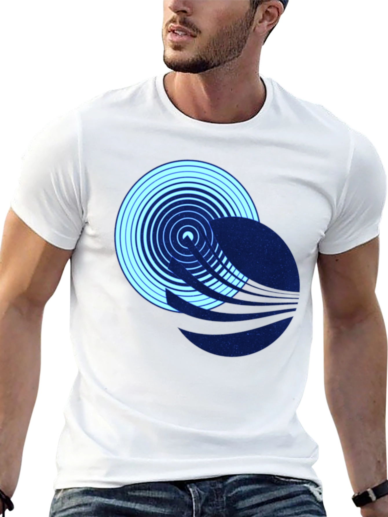 Black Abstract Circle Graphic Tee - Black Cotton Blend T-Shirt view 13