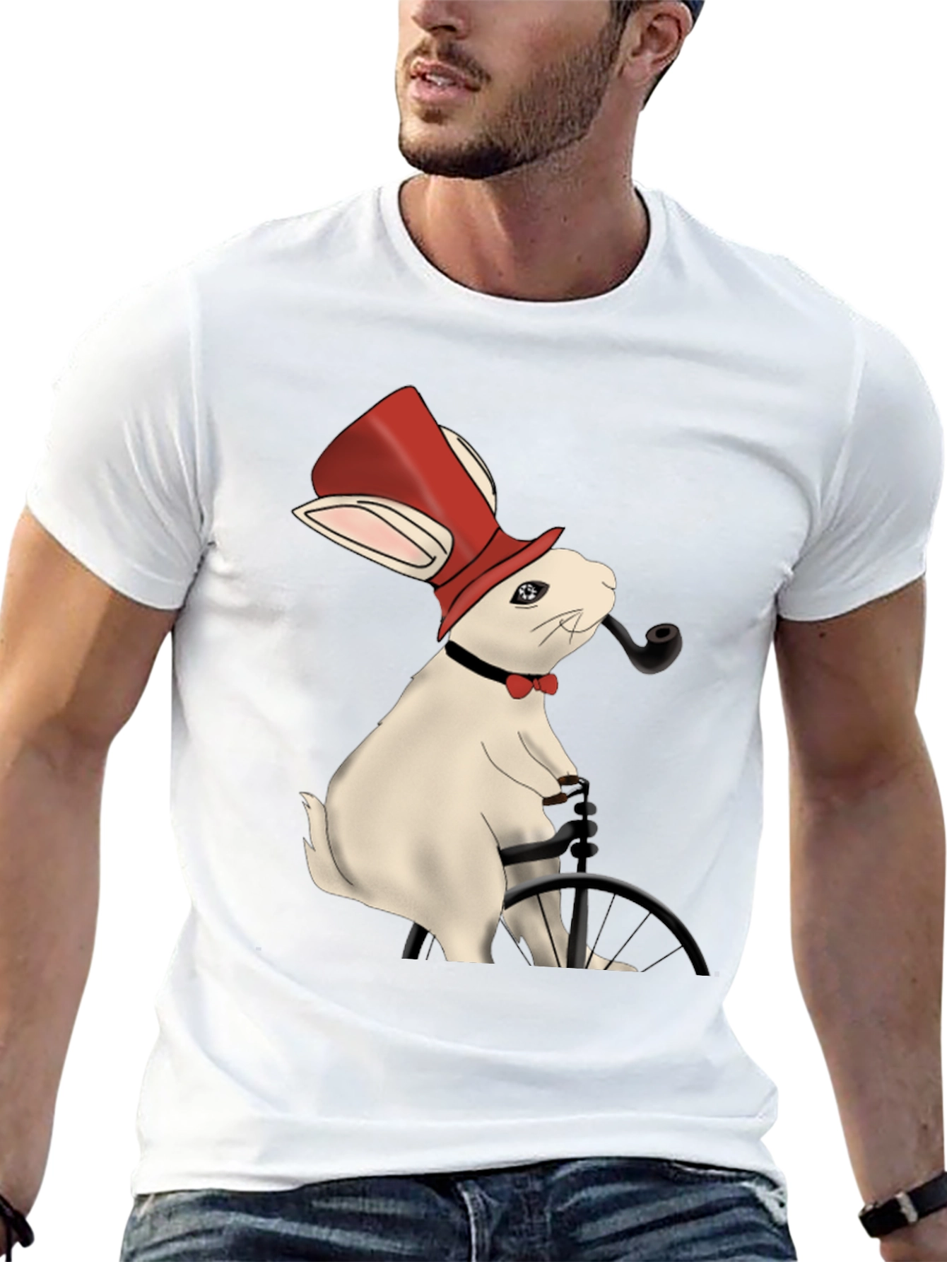 Black Rabbit Gentleman T-Shirt - Unique Design view 13